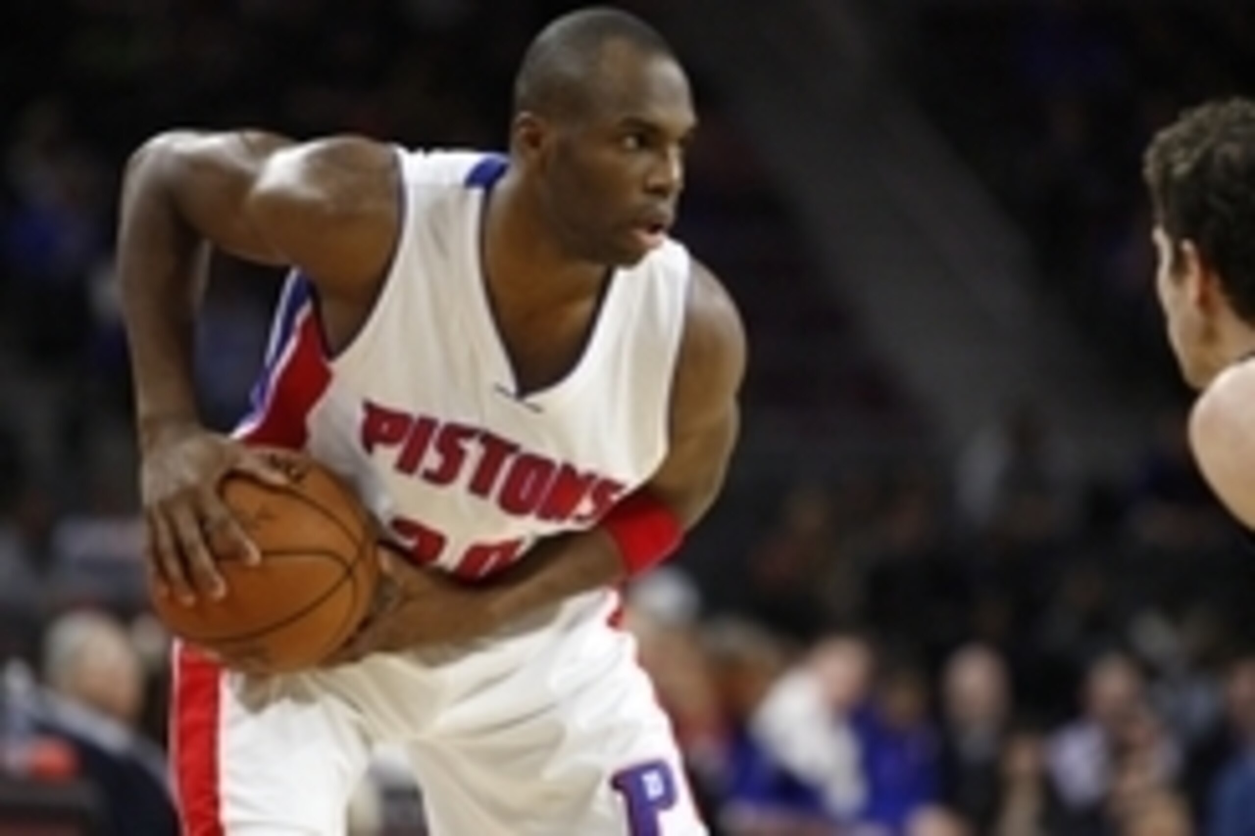 Jan 14, 2015; Auburn Hills, MI, USA; Detroit Pistons guard Jodie Meeks (20) holds the ball during the second quarter against the New Orleans Pelicans at The Palace of Auburn Hills. Mandatory Credit: Raj Mehta-USA TODAY Sports