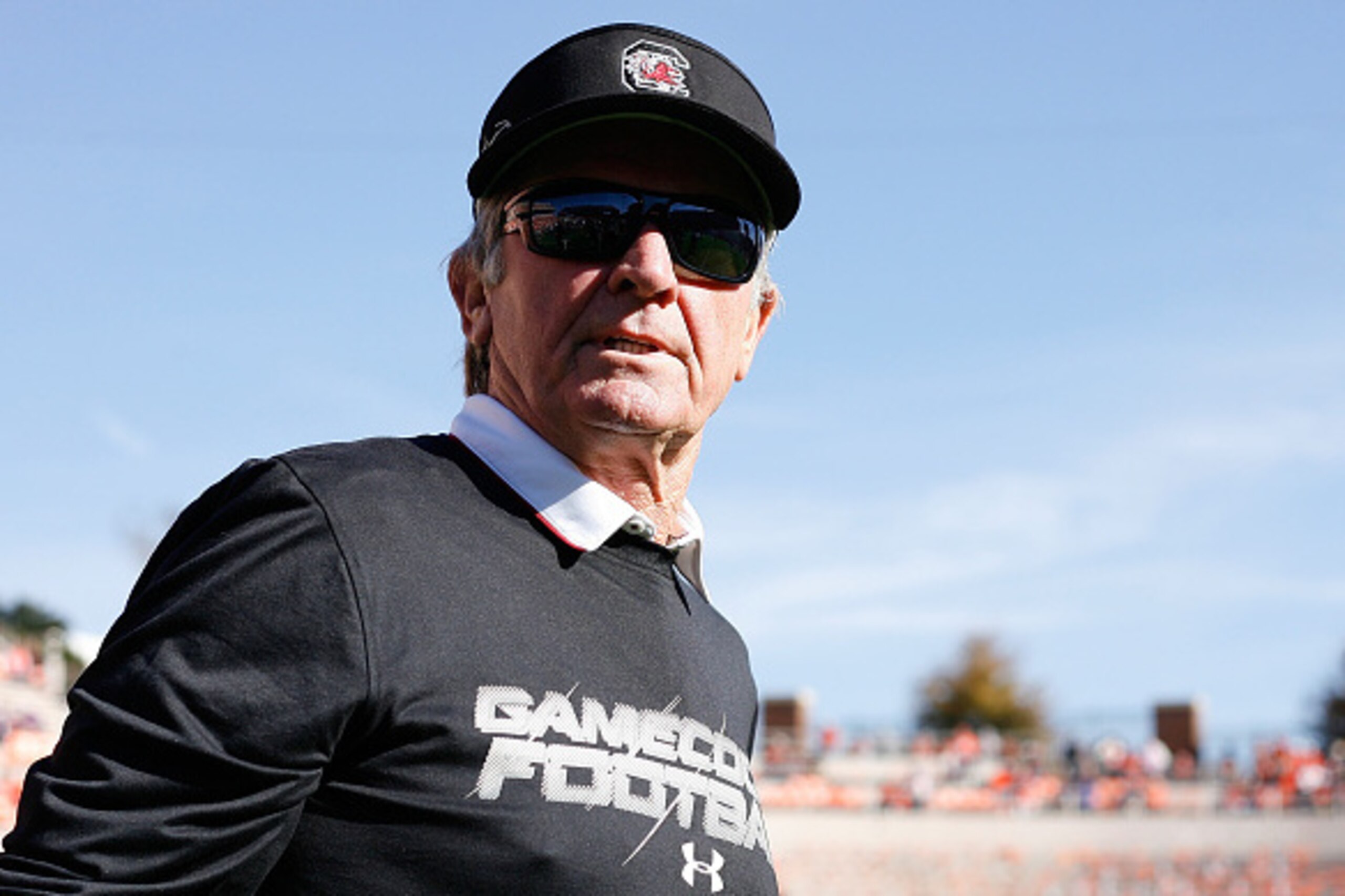 CLEMSON, SC - NOVEMBER 29: Head Coach Steve Spurrier of the South Carolina Gamecocks looks on prior to their game against the Clemson Tigers at Memorial Stadium on November 29, 2014 in Clemson, South Carolina. (Photo by Tyler Smith/Getty Images)