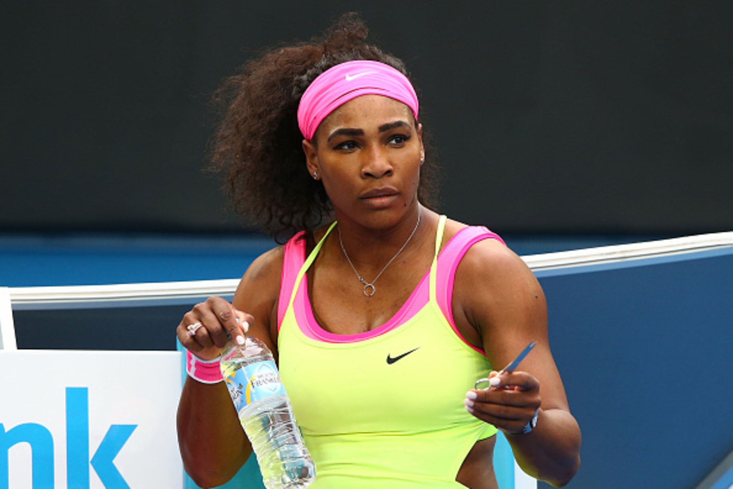 MELBOURNE, AUSTRALIA - JANUARY 20: Serena Williams of the United States looks on in her first round match against Alison Van Uytvanck of Belgium during day two of the 2015 Australian Open at Melbourne Park on January 20, 2015 in Melbourne, Australia. (P MELBOURNE, AUSTRALIA - JANUARY 20: Serena Williams of the United States looks on in her first round match against Alison Van Uytvanck of Belgium during day two of the 2015 Australian Open at Melbourne Park on January 20, 2015 in Melbourne, Australia. (P