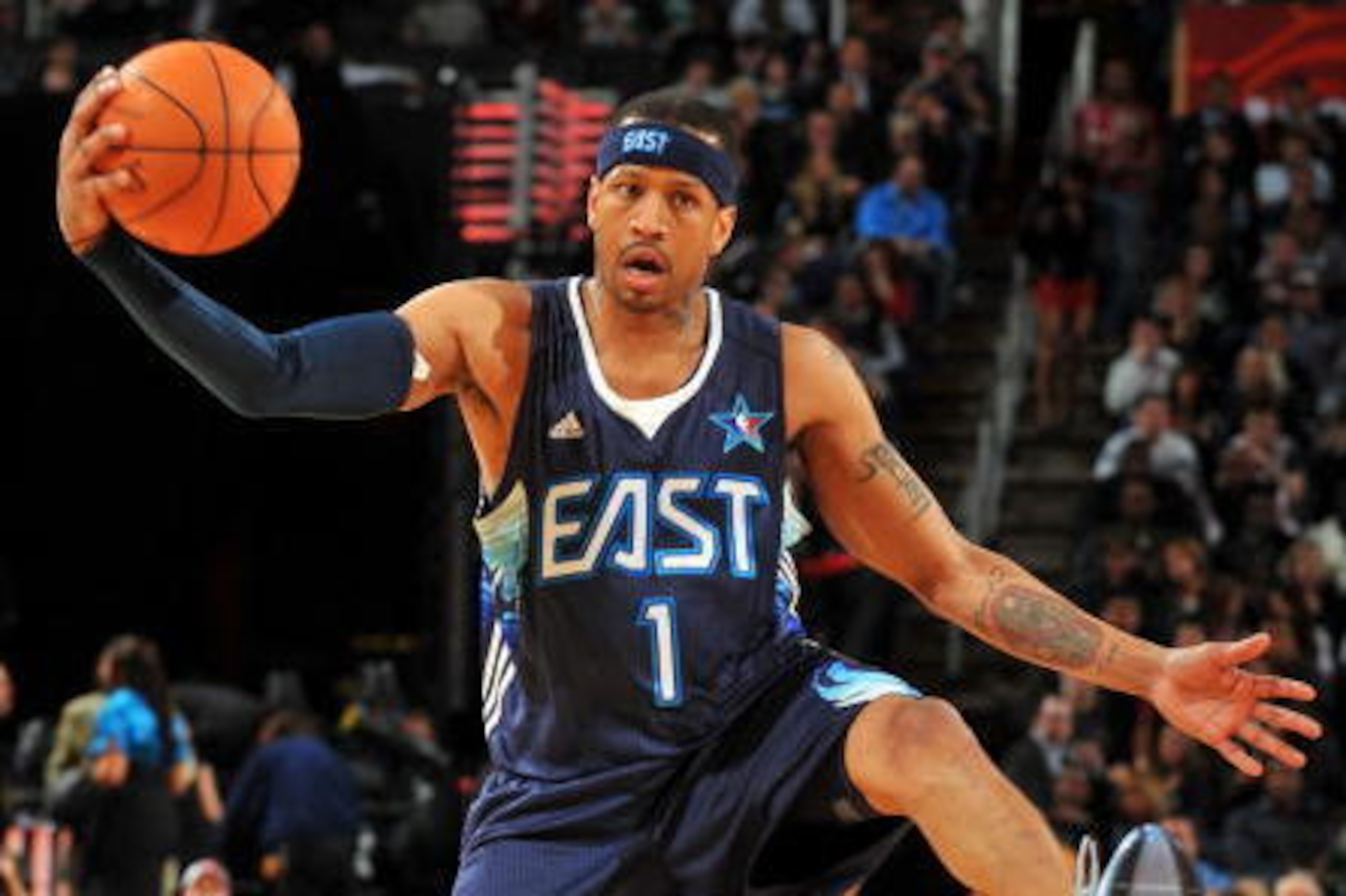 PHOENIX - FEBRUARY 15:  Allen Iverson #1 of the Eastern Conference with the ball during the 58th NBA All-Star Game, part of 2009 NBA All-Star Weekend, at US Airways Center on February 15, 2009 in Phoenix, Arizona.  NOTE TO USER: User expressly acknowledge