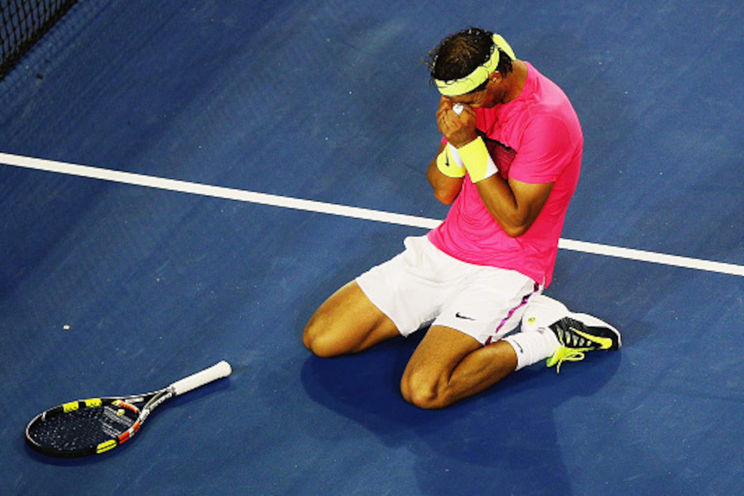 MELBOURNE, AUSTRALIA - JANUARY 21:  Rafael Nadal of Spain celebrates winning his second round match against Tim Smyczek of USA during day three of the 2015 Australian Open at Melbourne Park on January 21, 2015 in Melbourne, Australia.  (Photo by Hannah Pe