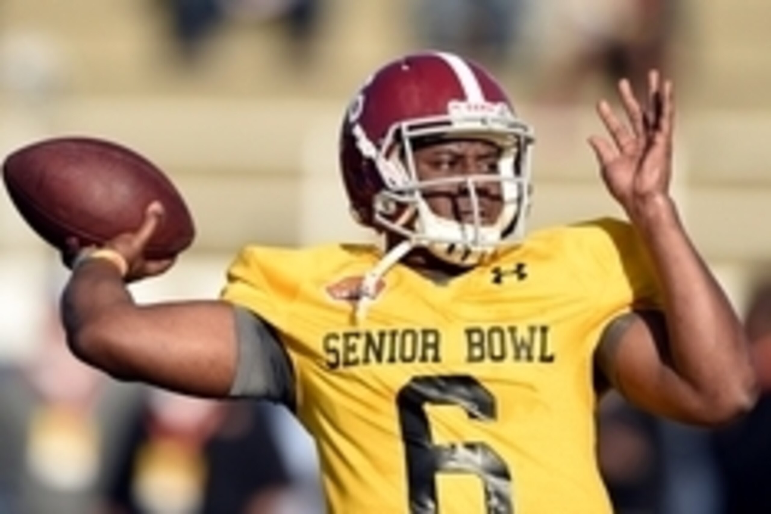 Jan 20, 2015; Fairhope, AL, USA; South squad quarterback Blake Sims of Alabama (6) passes during practice at Fairhope Stadium. Mandatory Credit: John David Mercer-USA TODAY Sports Jan 20, 2015; Fairhope, AL, USA; South squad quarterback Blake Sims of Alabama (6) passes during practice at Fairhope Stadium. Mandatory Credit: John David Mercer-USA TODAY Sports
