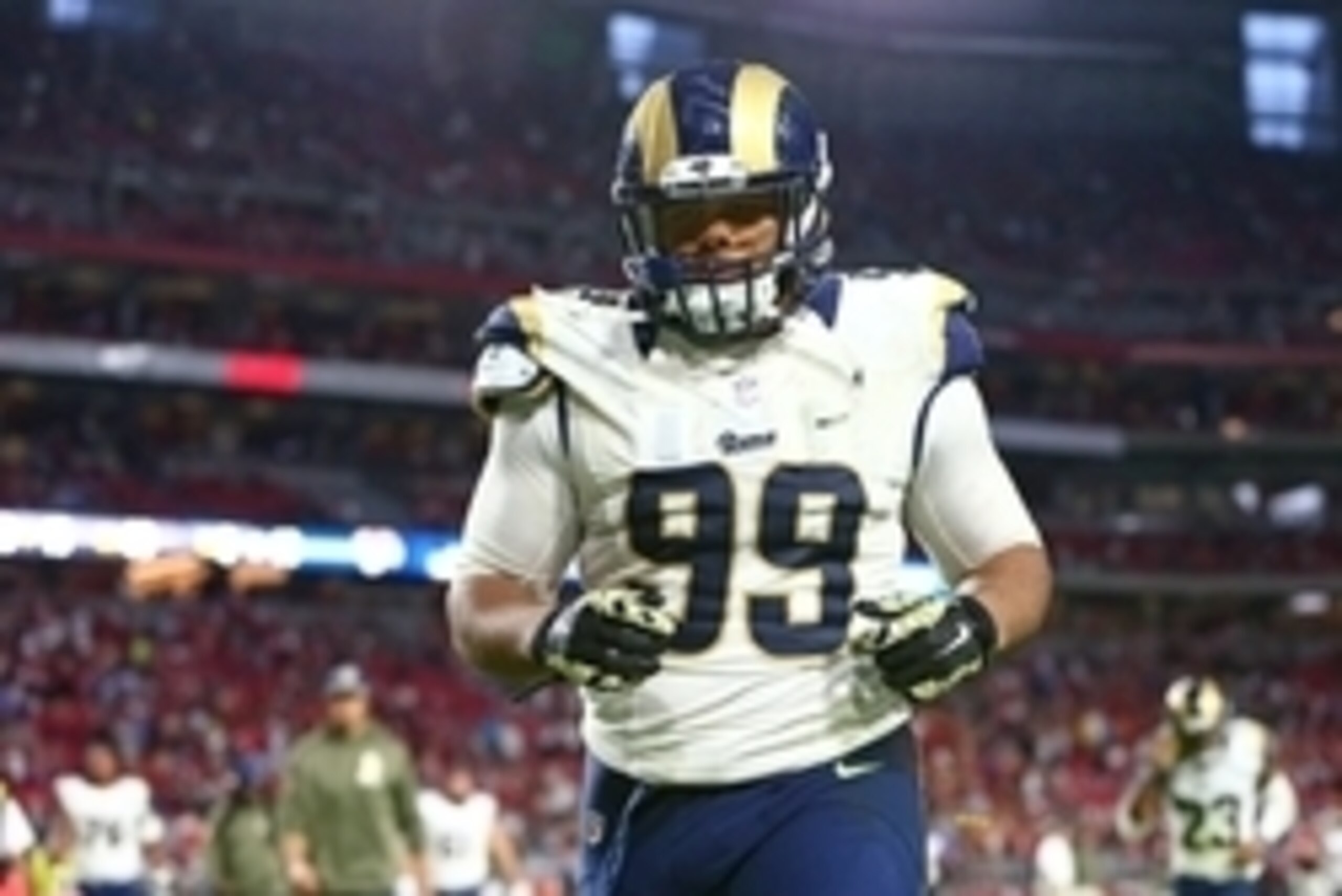 Nov 9, 2014; Glendale, AZ, USA; St. Louis Rams defensive tackle Aaron Donald (99) against the Arizona Cardinals at University of Phoenix Stadium. The Cardinals defeated the Rams 31-14. Mandatory Credit: Mark J. Rebilas-USA TODAY Sports