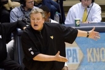 Jan 13, 2015; Morgantown, WV, USA; West Virginia Mountaineers head coach Bob Huggins during the second half of an NCAA basketball game against the Oklahoma Sooners at WVU Coliseum. West Virginia won 86-65. Mandatory Credit: Don Wright-USA TODAY Sports