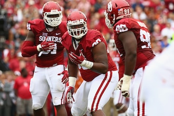 DALLAS, TX - OCTOBER 11:  Jordan Phillips #80 of the Oklahoma Sooners at Cotton Bowl on October 11, 2014 in Dallas, Texas.  (Photo by Ronald Martinez/Getty Images)