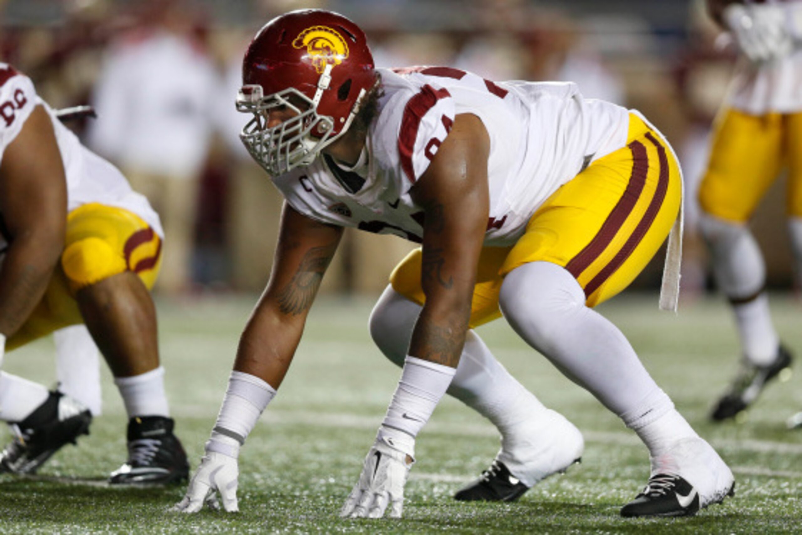 CHESTNUT HILL, MA - SEPTEMBER 13: Defensive end Leonard Williams #94 of the USC Trojans during the first half against the Boston College Eagles at Alumni Stadium on September 13, 2014 in Chestnut Hill, Massachusetts.  (Photo by Winslow Townson/Getty Image