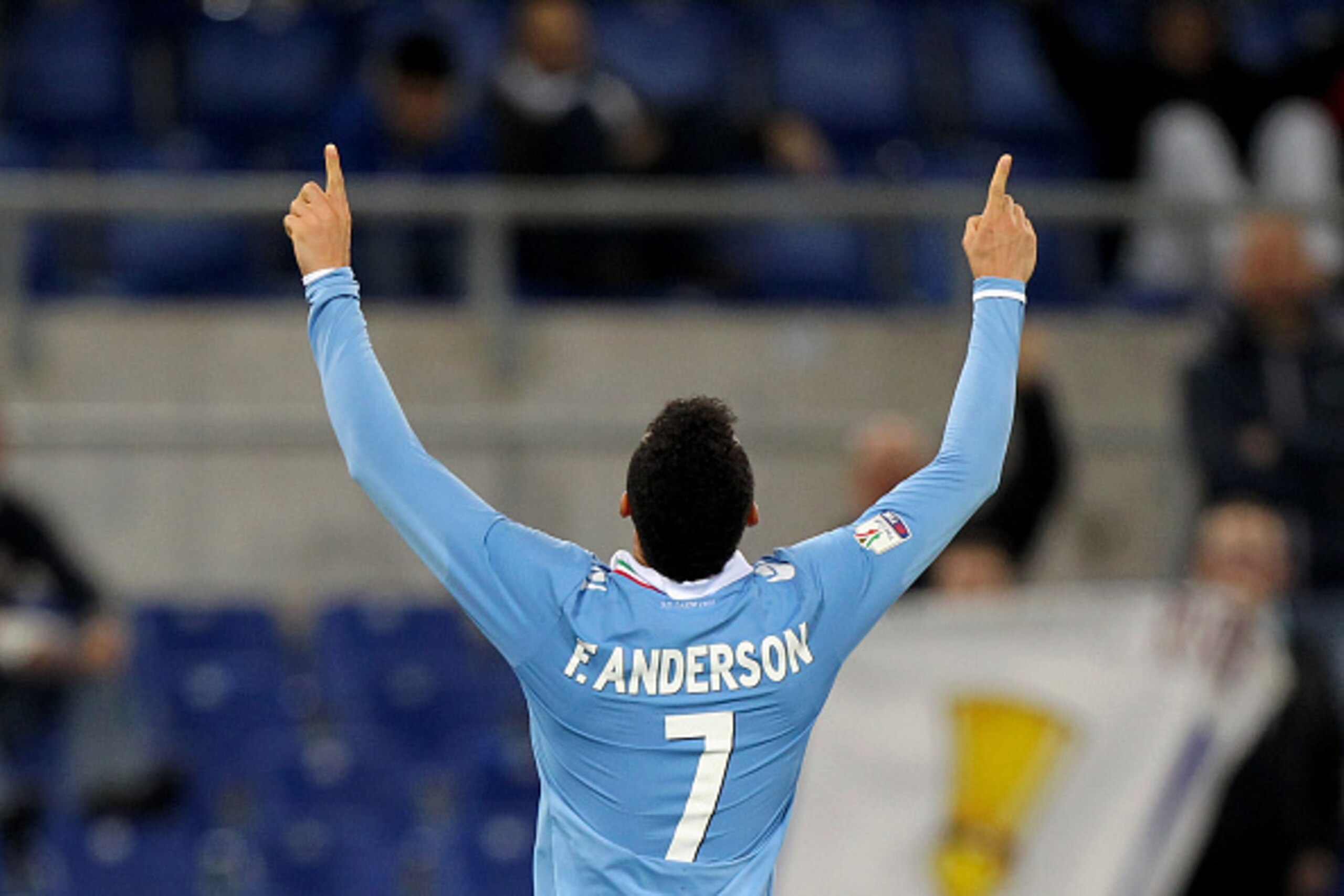 ROME, ITALY - DECEMBER 02: Felipe Anderson of SS Lazio celebrates after scoring the third team's goal during the TIM Cup match between SS Lazio and AS Varese at Stadio Olimpico on December 2, 2014 in Rome, Italy.  (Photo by Paolo Bruno/Getty Images)