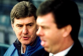3 Mar 2001:  New Leeds United head coach Brian Kidd with manager David O''Leary during the FA Carling Premiership match against Manchester United at Elland Road in Leeds, England. The game ended 1-1. \ Mandatory Credit: Michael Steele /Allsport