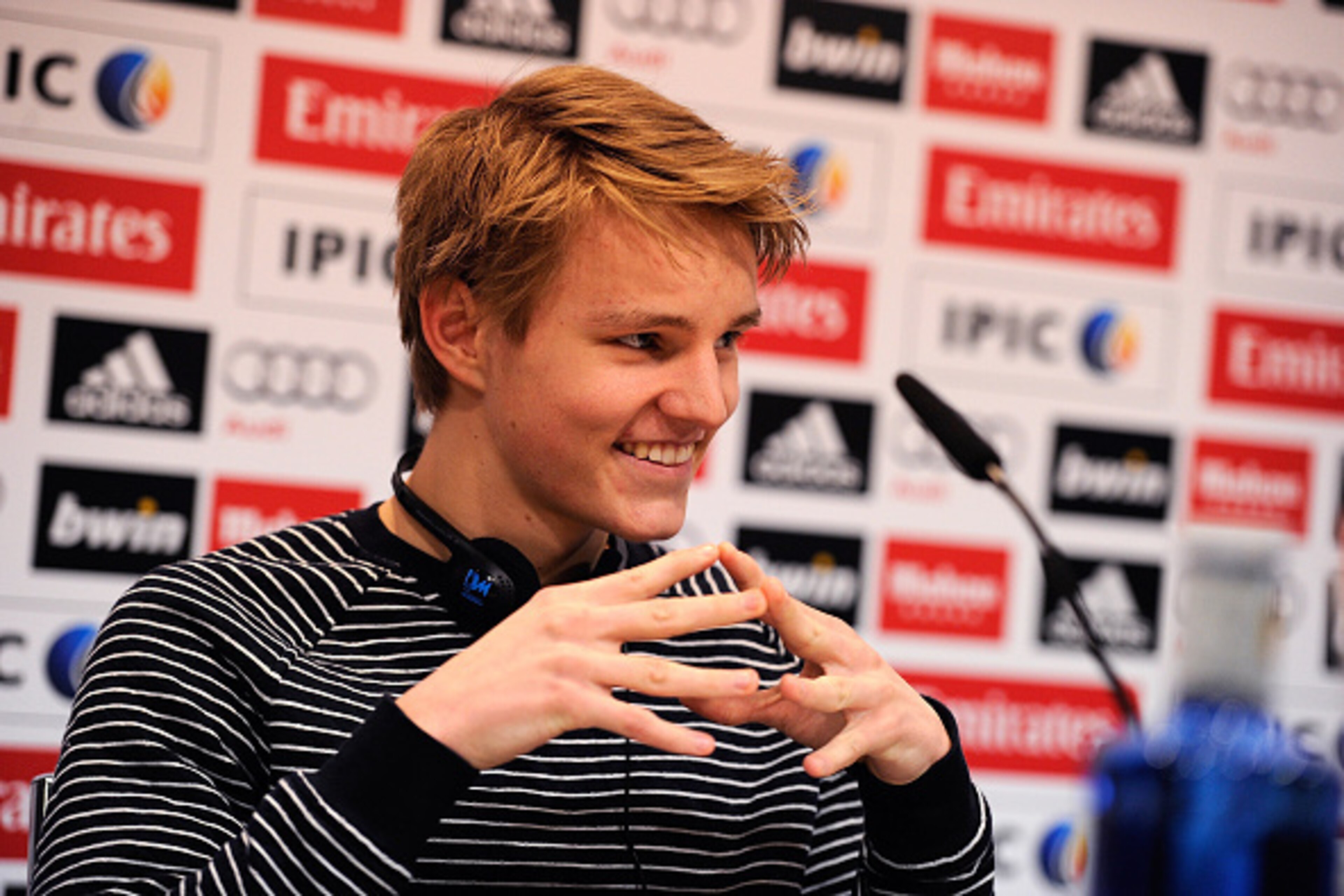 MADRID, SPAIN - JANUARY 22:  Martin Odegaard from Norway answers a question from a member of the media during his press conference at Real Madrid's Valdebebas training grounds after he signed with Real on January 22, 2015 in Madrid, Spain. Odegaard aged 1