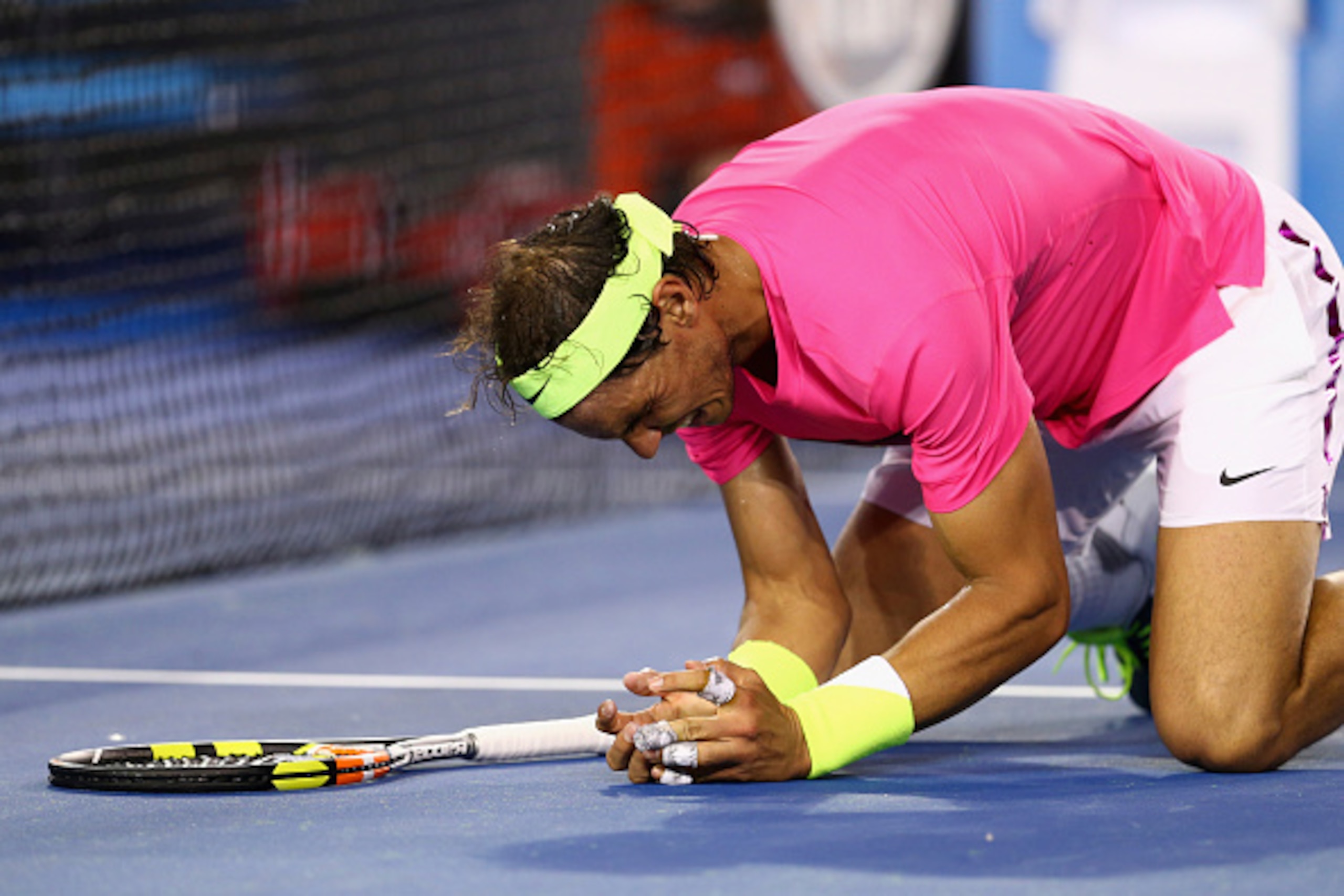 MELBOURNE, AUSTRALIA - JANUARY 21:  Rafael Nadal of Spain celebrates after winning match point in his second round match against Tim Smyczek of the United States during day three of the 2015 Australian Open at Melbourne Park on January 21, 2015 in Melbour