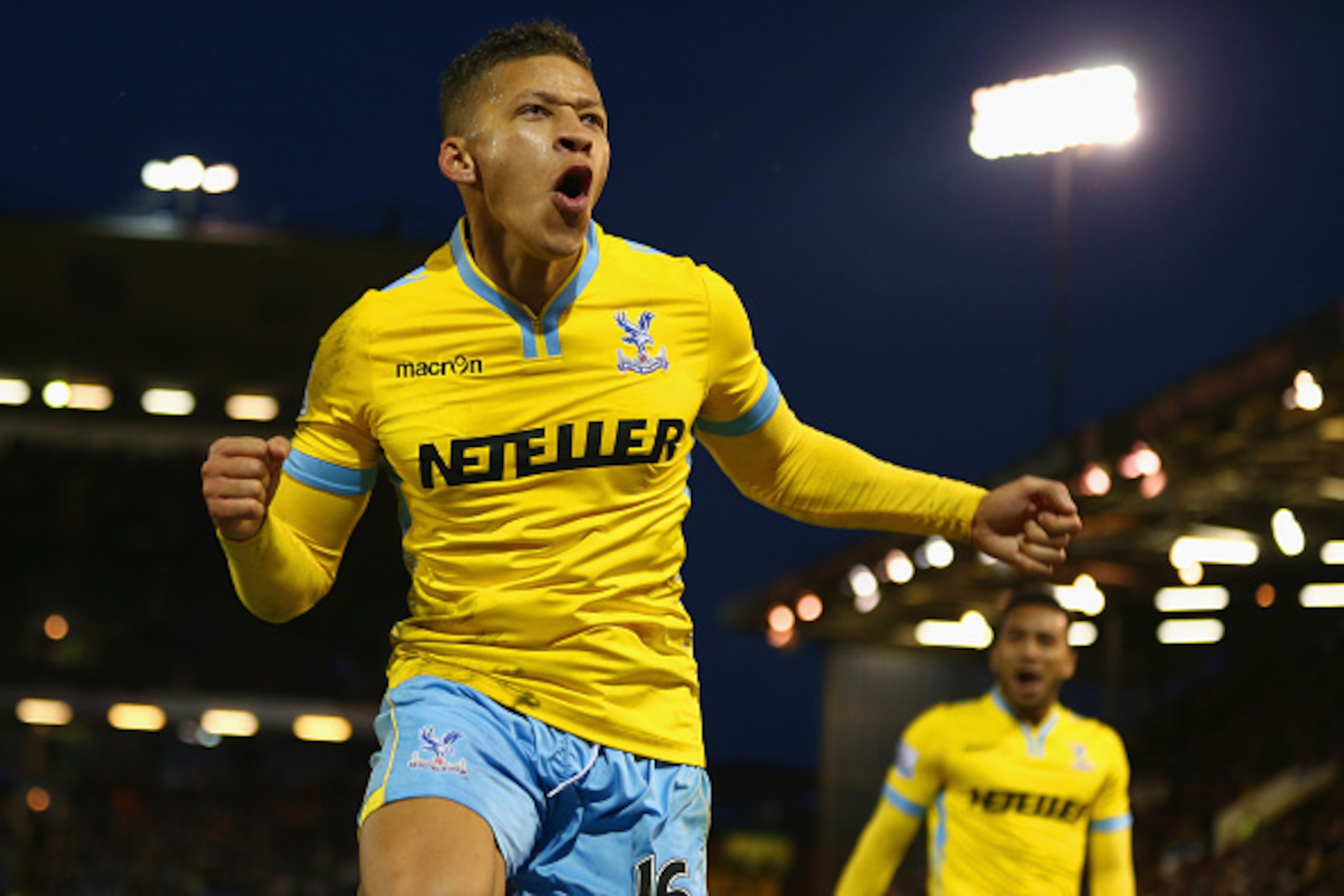 BURNLEY, ENGLAND - JANUARY 17:  Dwight Gayle of Crystal Palace celebrates scoring their third goal during the Barclays Premier League match between Burnley and Crystal Palace at Turf Moor on January 17, 2015 in Burnley, England.  (Photo by Michael Steele/