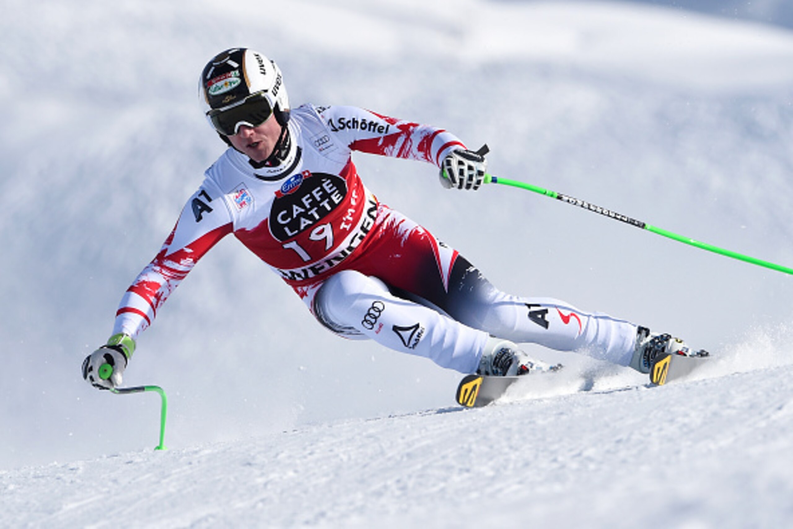 WENGEN, SWITZERLAND - JANUARY 18: (FRANCE OUT) Hannes Reichelt of Austria takes 1st place during the Audi FIS Alpine Ski World Cup Men's Downhill on January 18, 2015 in Wengen, Switzerland. (Photo by Alain Grosclaude/Agence Zoom/Getty Images)