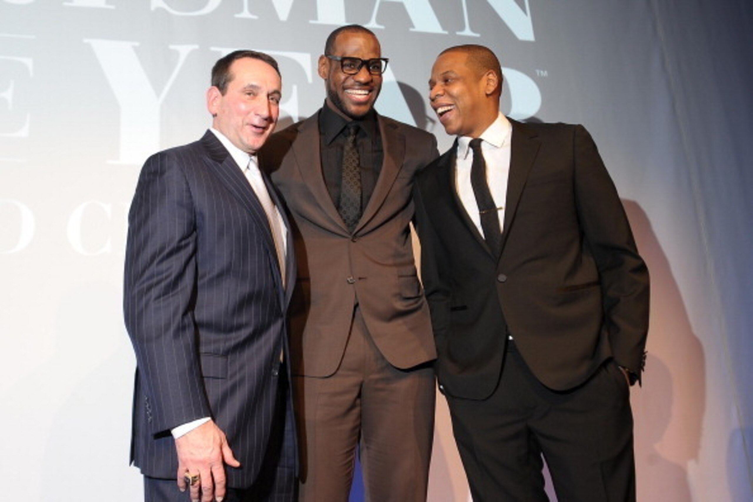 NEW YORK, NY - DECEMBER 05:  Mike Krzyzewski, Lebron James, and Jay-Z attend the 2012 Sports Illustrated Sportsman of the Year award presentation at Espace on December 5, 2012 in New York City.  (Photo by Michael Loccisano/Getty Images)