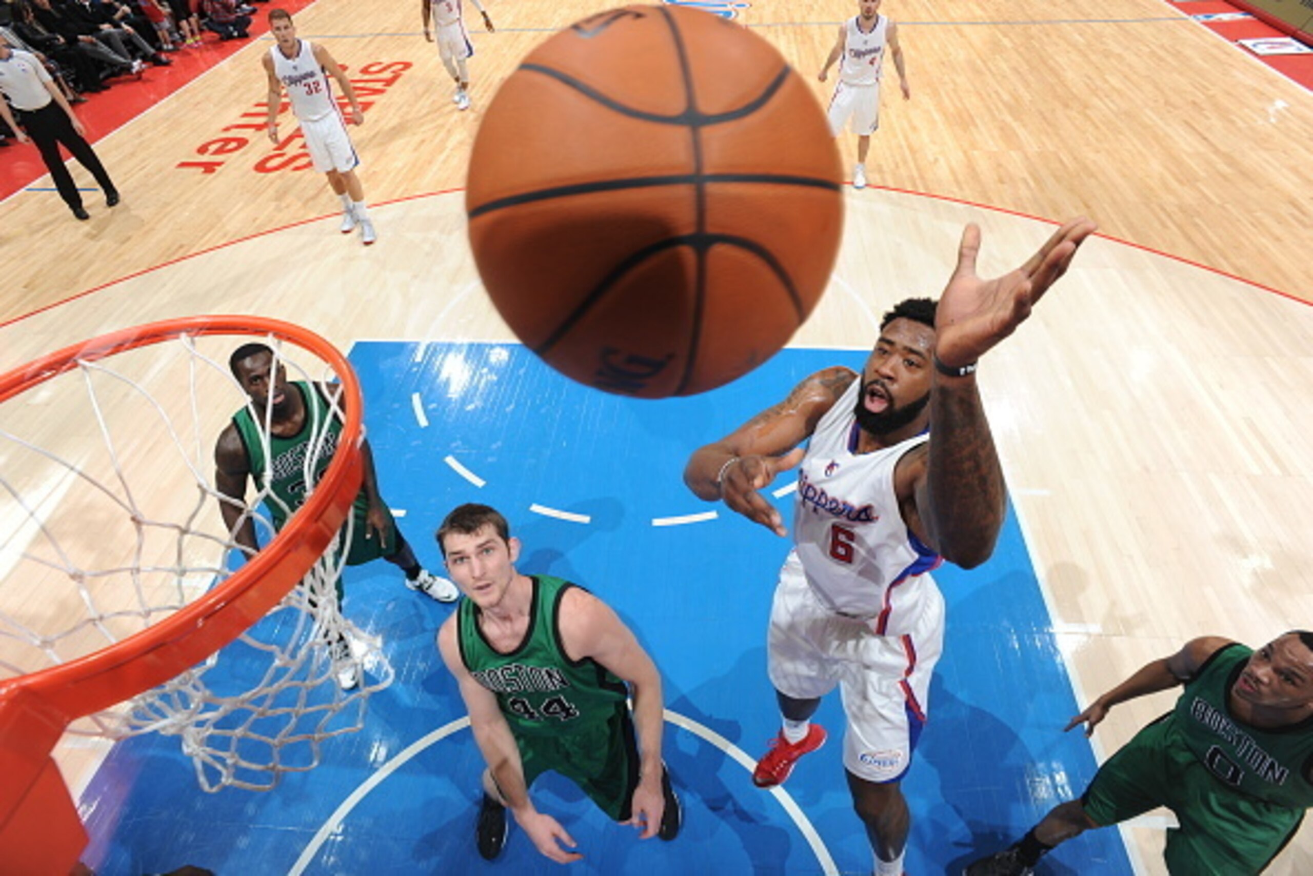 LOS ANGELES, CA - JANUARY 19:  DeAndre Jordan #6 of the Los Angeles Clippers shoots the ball against the Boston Celtics during the game on January 19, 2015 at STAPLES Center in Los Angeles, California. NOTE TO USER: User expressly acknowledges and agrees 