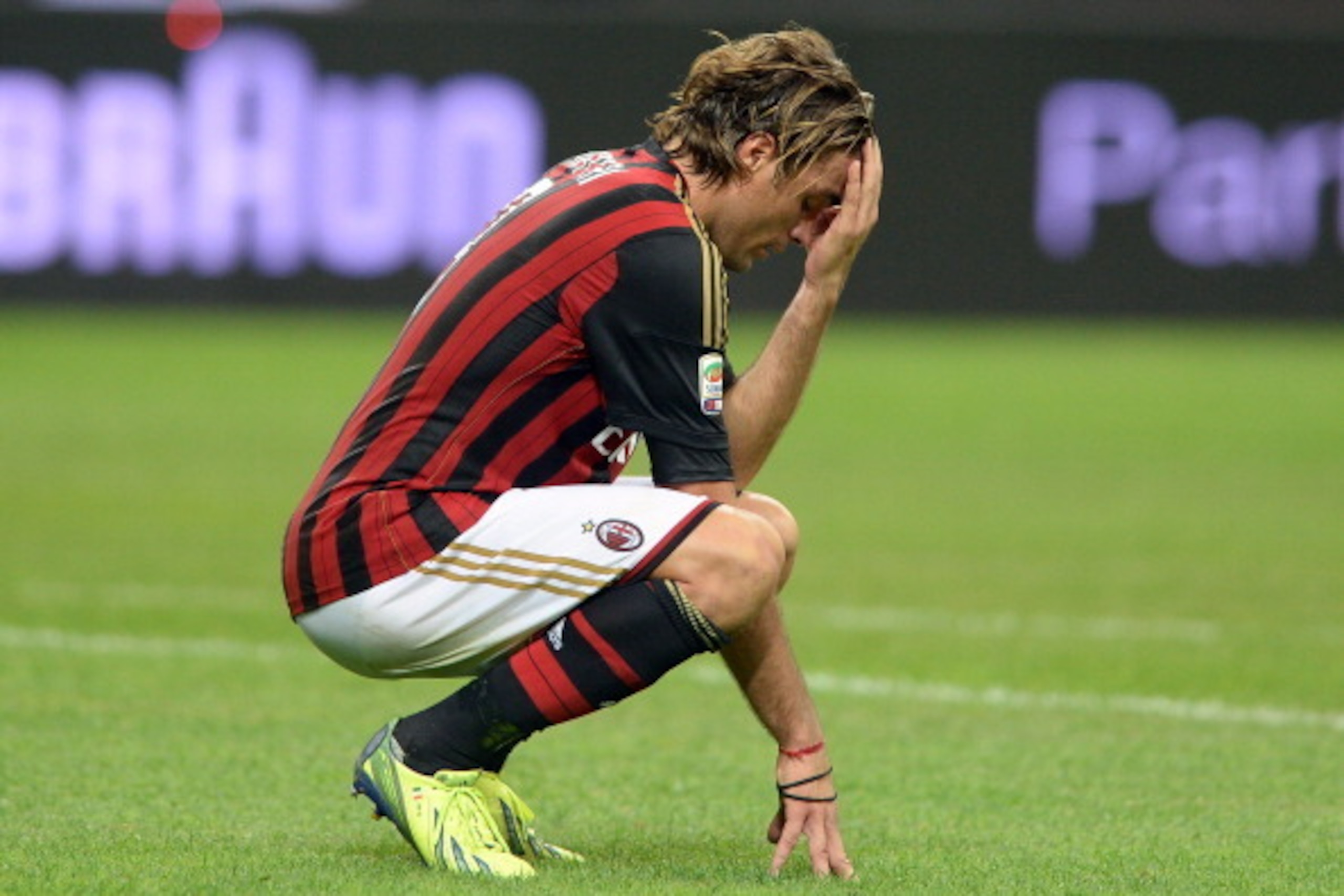 MILAN, ITALY - SEPTEMBER 28:  Alessandro Matri of AC Milan dejected during the Serie A match between AC Milan and UC Sampdoria at Stadio Giuseppe Meazza on September 28, 2013 in Milan, Italy.  (Photo by Claudio Villa/Getty Images)