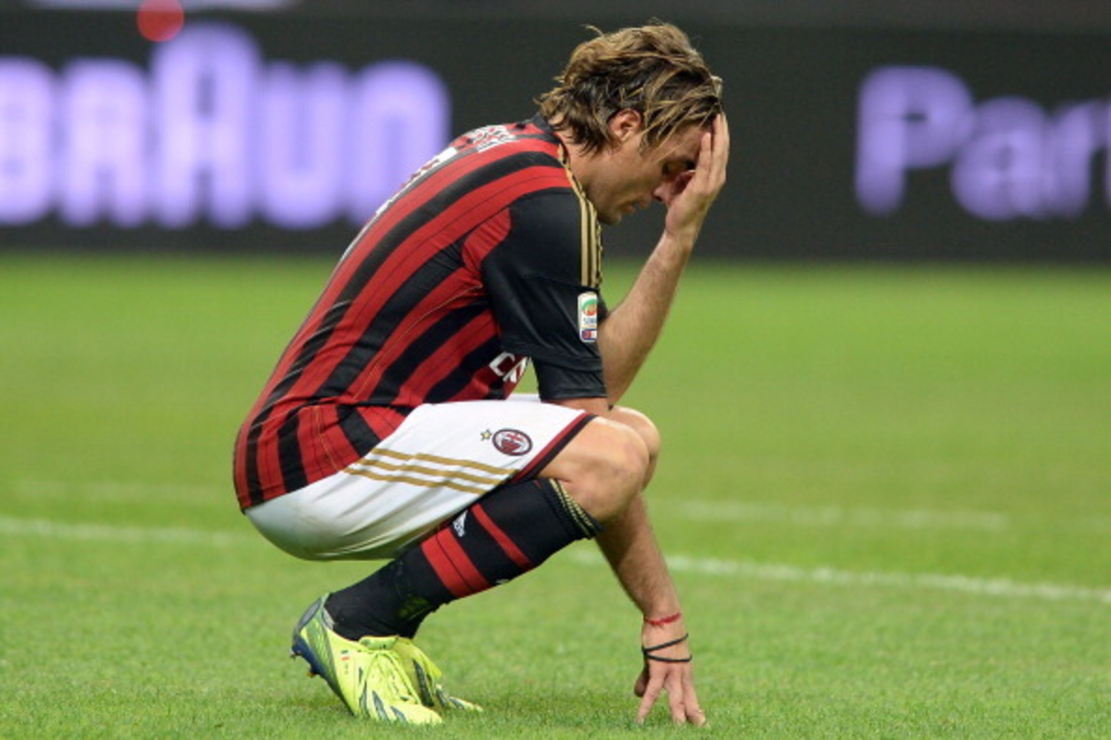 MILAN, ITALY - SEPTEMBER 28:  Alessandro Matri of AC Milan dejected during the Serie A match between AC Milan and UC Sampdoria at Stadio Giuseppe Meazza on September 28, 2013 in Milan, Italy.  (Photo by Claudio Villa/Getty Images)