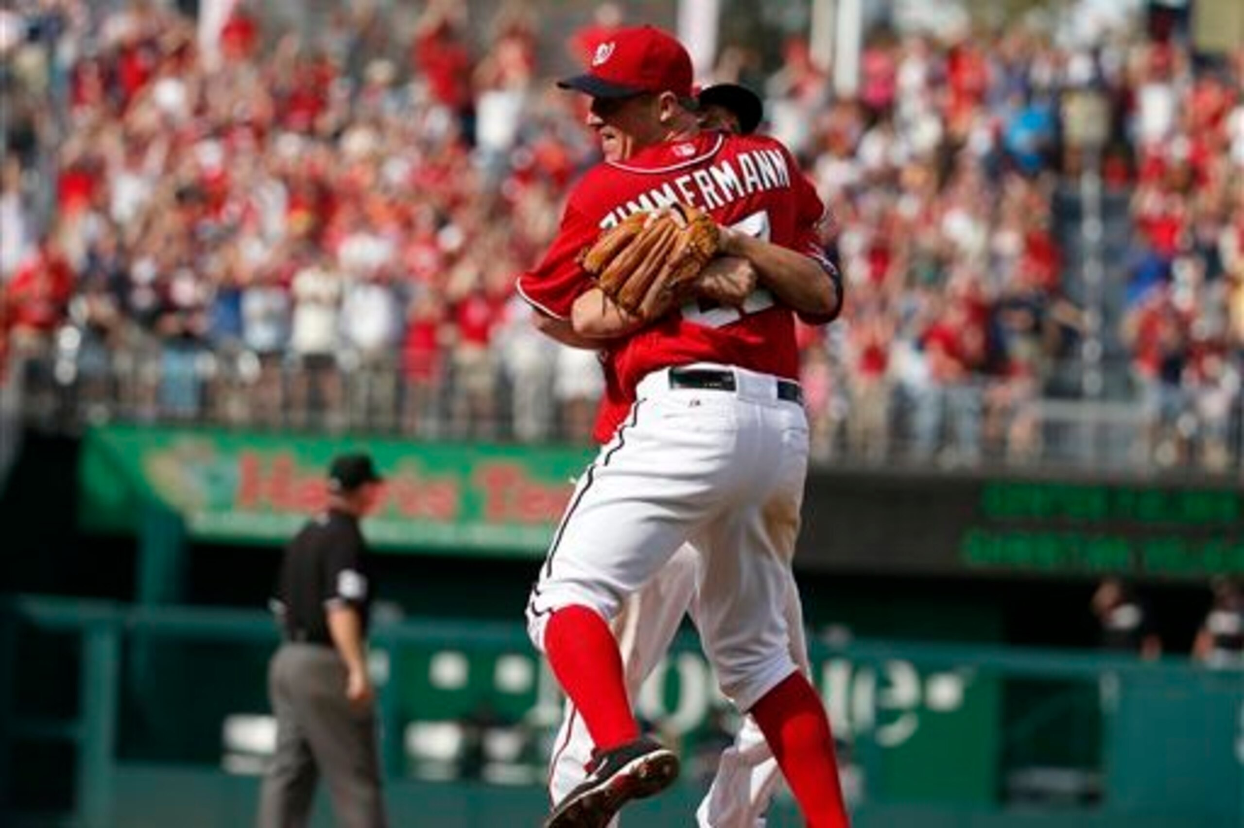 Jordan Zimmermann celebrating the first no-hitter in Washington Nationals history in the 2014 regular-season finale on Sept. 28. Jordan Zimmermann celebrating the first no-hitter in Washington Nationals history in the 2014 regular-season finale on Sept. 28.