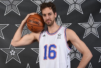BOSTON, MA - JANUARY 22:  Pau Gasol #16 of the Chicago Bulls poses for an All Star Starter photo on January 22, 2015 at the Ritz Carlton in Boston, Massachusetts. NOTE TO USER: User expressly acknowledges and agrees that, by downloading and or using this 