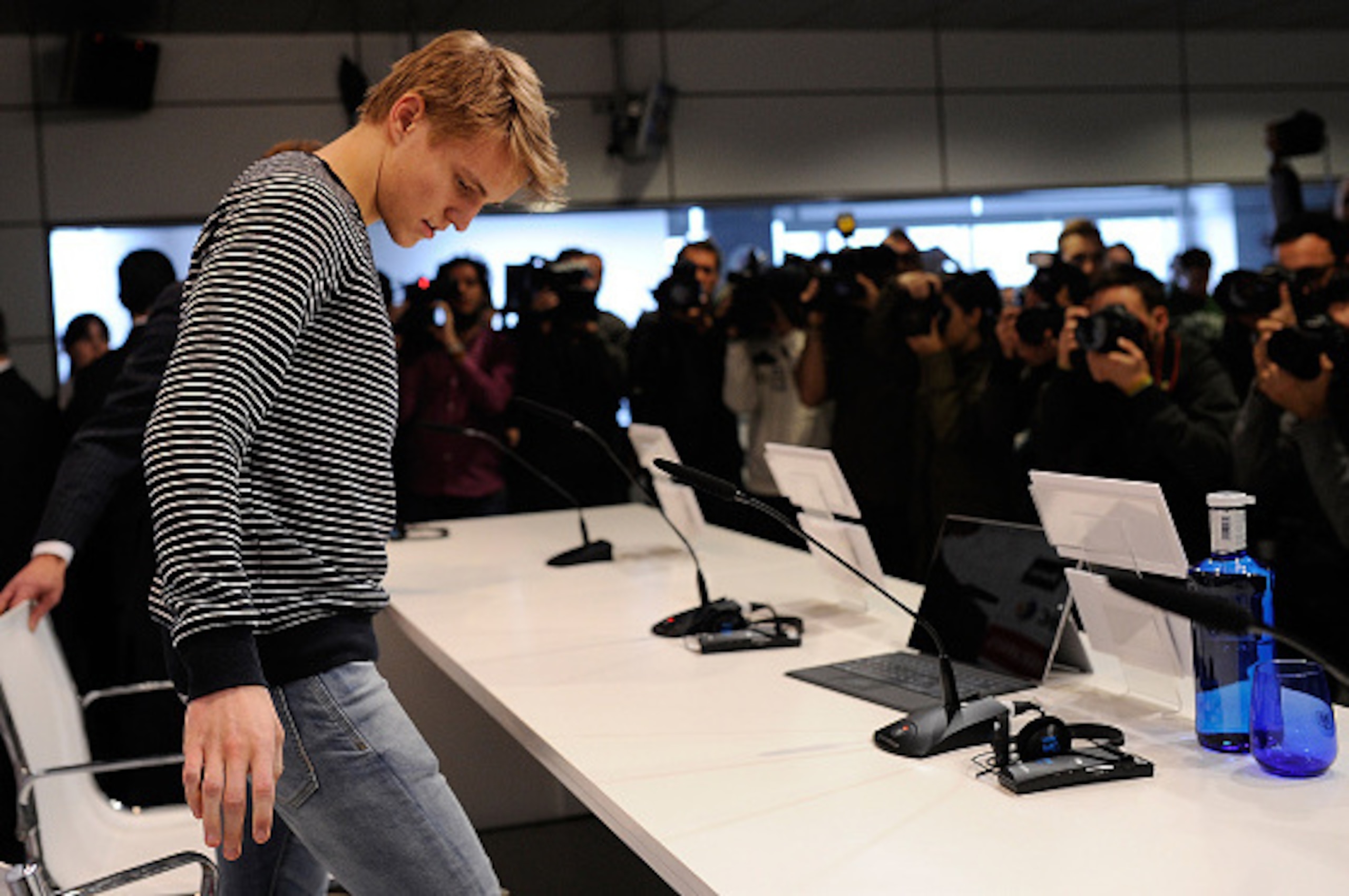 MADRID, SPAIN - JANUARY 22:  Martin Odegaard from Norway arrives for his press conference at Real Madrid's Valdebebas training grounds after he signed with Real on January 22, 2015 in Madrid, Spain. Odegaard aged 16 will play for Real's second team Real M