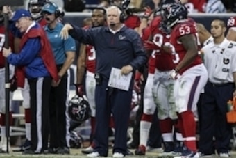 Nov 3, 2013; Houston, TX, USA; Houston Texans defensive coordinator Wade Phillips coaches from the sideline during the third quarter against the Indianapolis Colts at Reliant Stadium. The Colts defeated the Texans 27-24. Mandatory Credit: Troy Taormina-US