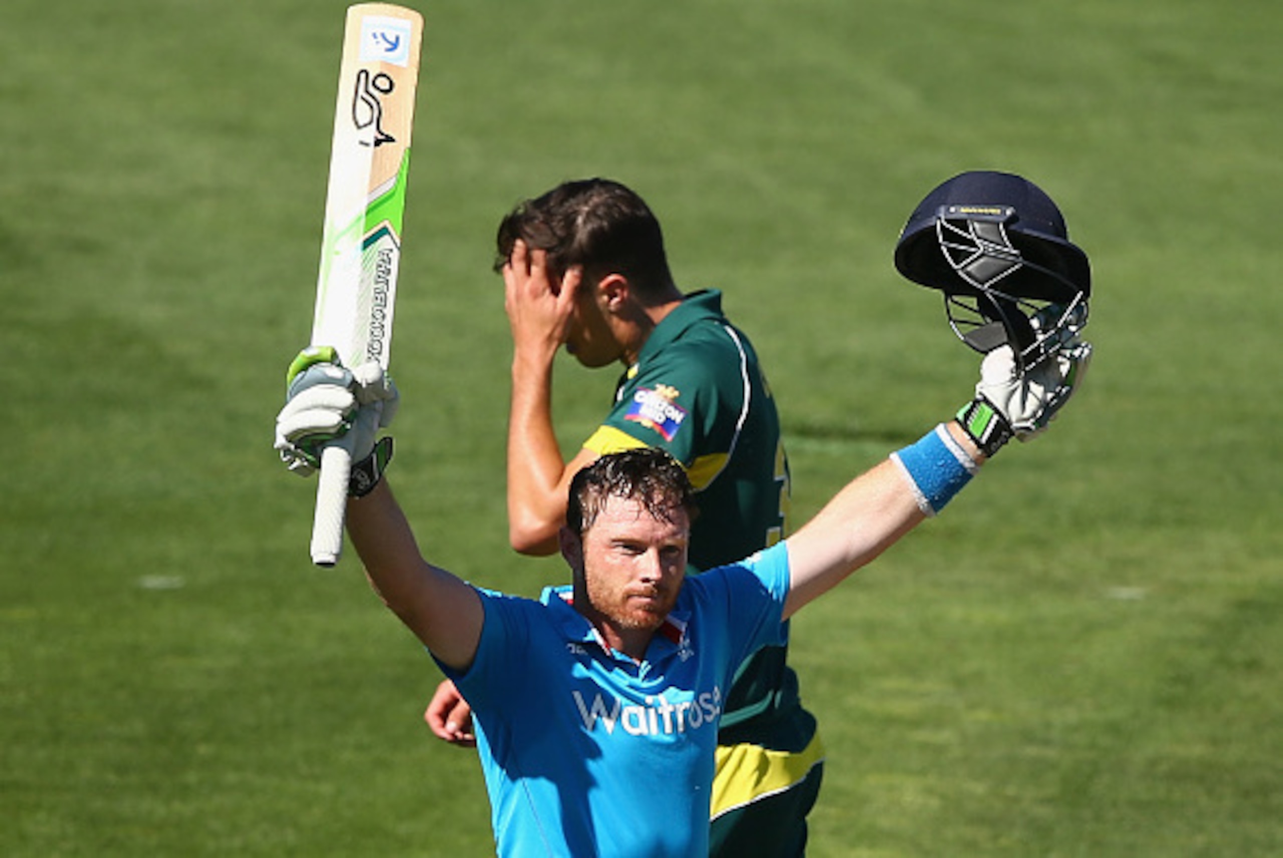 HOBART, AUSTRALIA - JANUARY 23:  Ian Bell of England celebrates after reaching his century during the One Day International Tri Series match between Australia and England at Blundstone Arena on January 23, 2015 in Hobart, Australia.  (Photo by Robert Cian