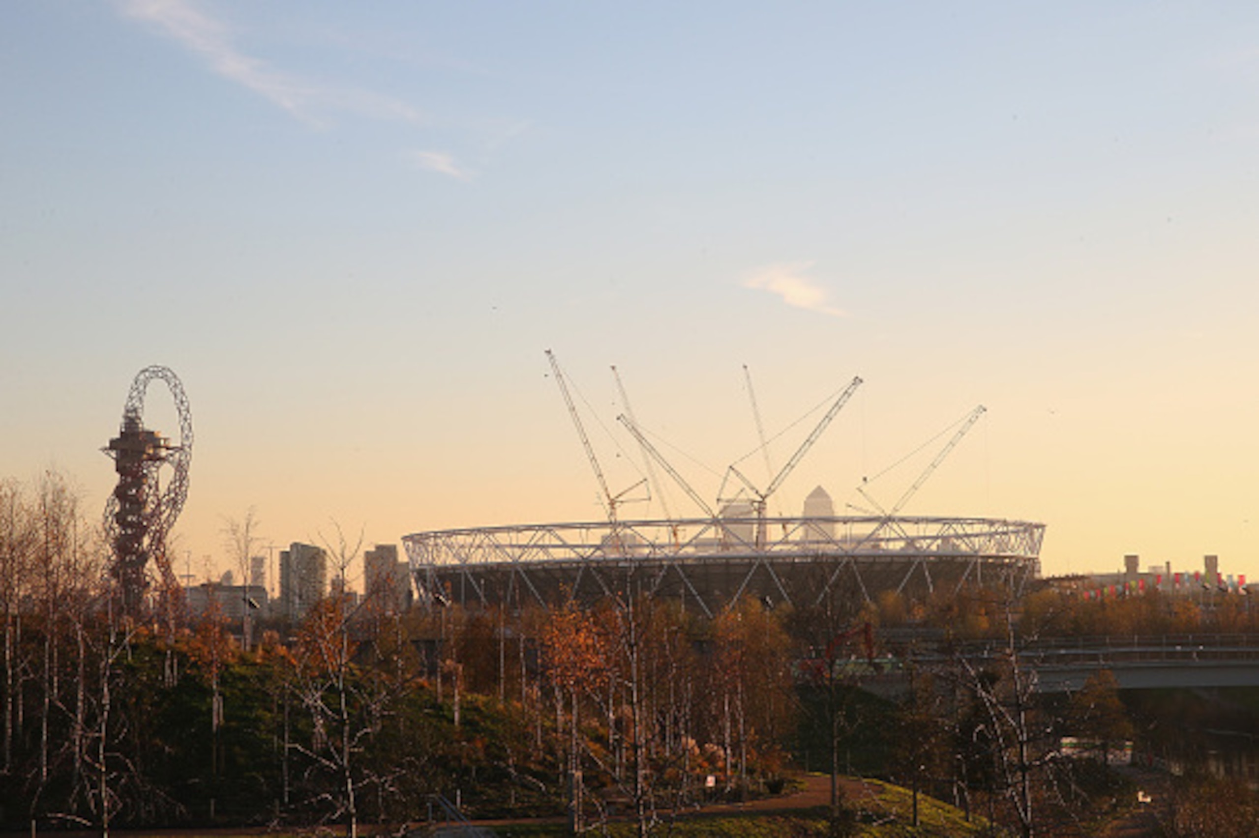 LONDON, ENGLAND - DECEMBER 06: A general view of the Queen Elizabeth Olympic Park Stadium as construction work continues on day two of the UCI Track Cycling World Cup at the Lee Valley Velopark Velodrome on December 6, 2014 in London, England. (Photo by LONDON, ENGLAND - DECEMBER 06: A general view of the Queen Elizabeth Olympic Park Stadium as construction work continues on day two of the UCI Track Cycling World Cup at the Lee Valley Velopark Velodrome on December 6, 2014 in London, England. (Photo by