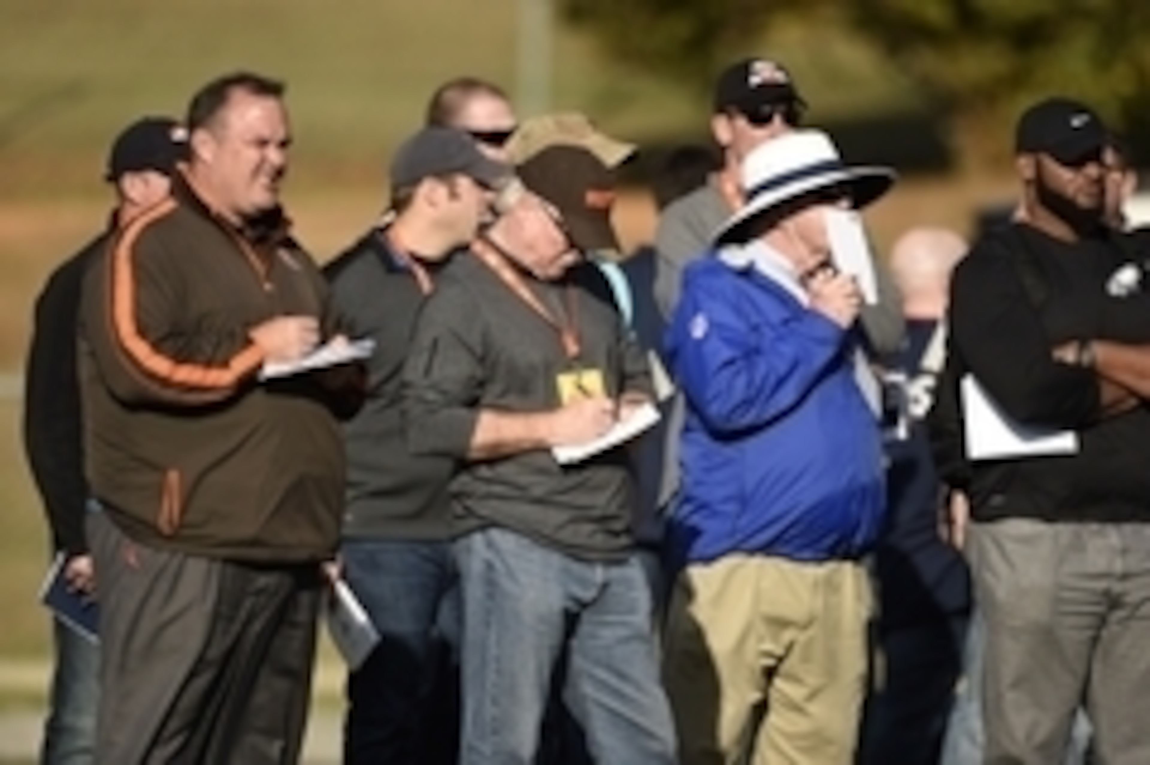 Jan 20, 2015; Fairhope, AL, USA; NFL scouts and coaches observe South squad practice at Fairhope Stadium. Mandatory Credit: John David Mercer-USA TODAY Sports