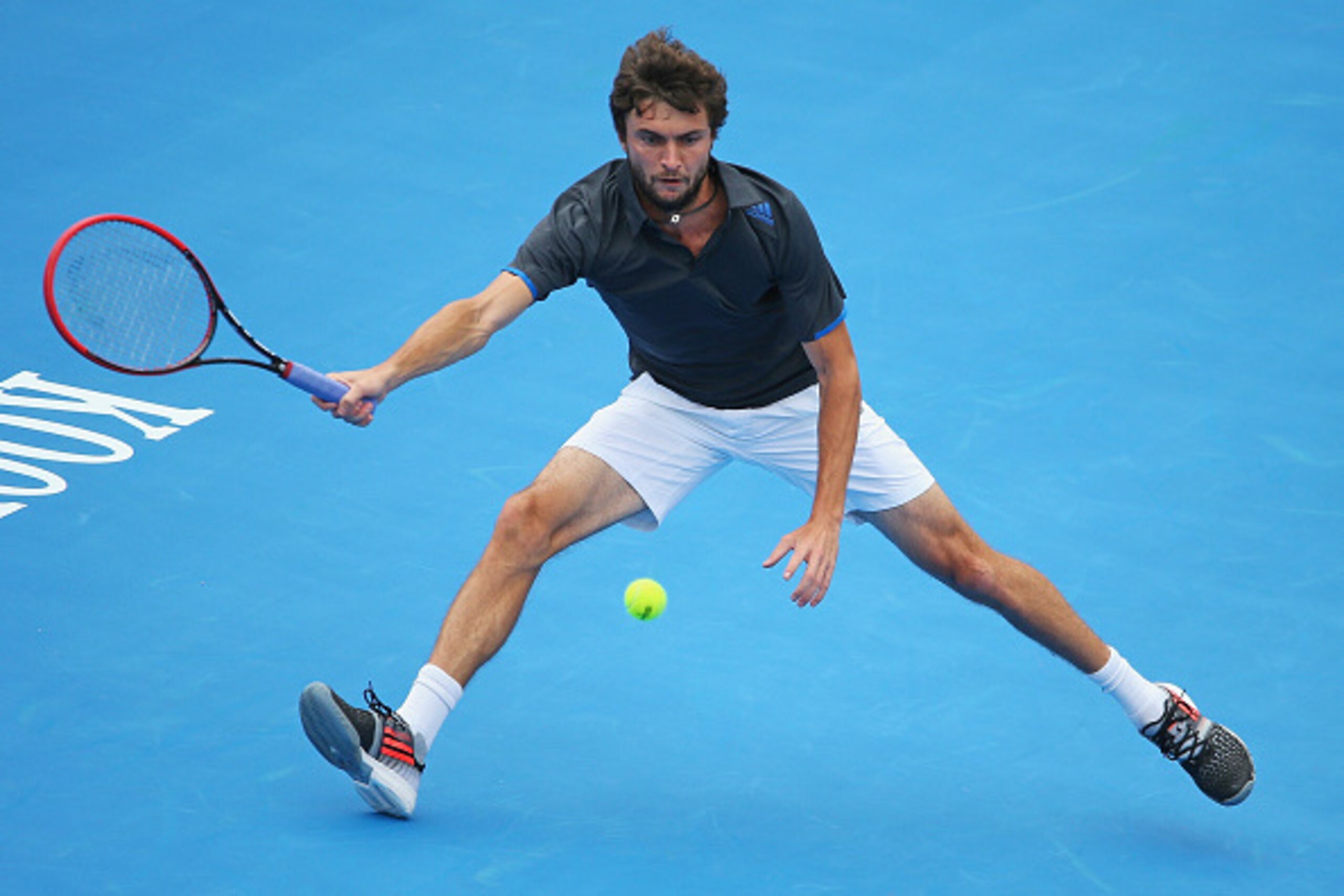 MELBOURNE, AUSTRALIA - JANUARY 15:  Gilles Simon of France plays a forehand during his match against Filip Krajinovic of Serbia during day three of the 2015 Priceline Pharmacy Classic at Kooyong on January 15, 2015 in Melbourne, Australia.  (Photo by Scot