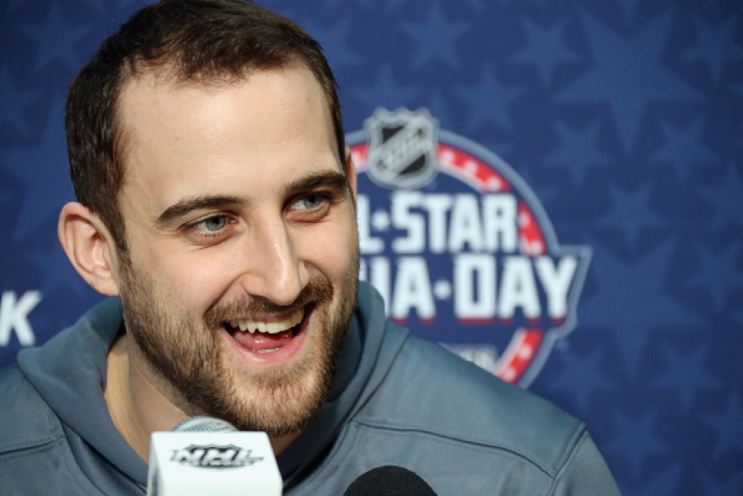 COLUMBUS, OH - JANUARY 23:  Nick Foligno #71 of the Columbus Blue Jackets speaks during the Media Availability as part of the 2015 NHL All-Star weekend at Nationwide Arena on January 23, 2015 in Columbus, Ohio.  (Photo by Dave Sandford/NHLI via Getty Imag