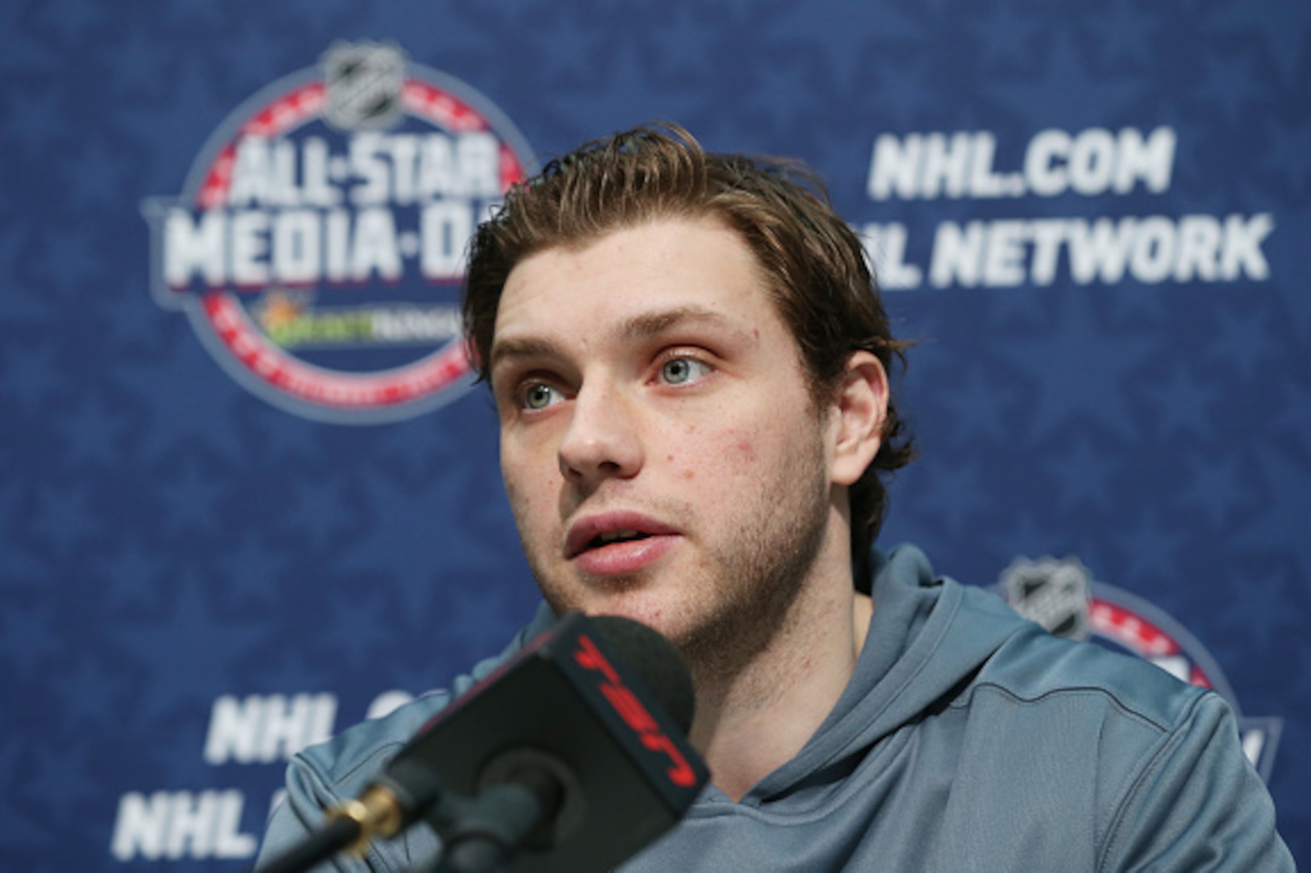 COLUMBUS, OH - JANUARY 23:  Bobby Ryan #6 of the Ottawa Senators speaks during Media Availability for the 2015 NHL All-Star Weekend at the Nationwide Arena on January 23, 2015 in Columbus, Ohio.  (Photo by Bruce Bennett/Getty Images)