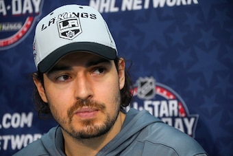 COLUMBUS, OH - JANUARY 23:  Drew Doughty #8 of the Los Angeles Kings speaks during the Media Availability as part of the 2015 NHL All-Star weekend at Nationwide Arena on January 23, 2015 in Columbus, Ohio.  (Photo by Dave Sandford/NHLI via Getty Images)