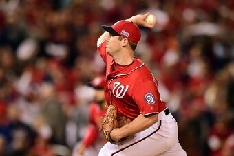 WASHINGTON, DC - OCTOBER 04:  Jordan Zimmermann #27 of the Washington Nationals throws a pitch in the ninth inning against the San Francisco Giants during Game Two of the National League Division Series at Nationals Park on October 4, 2014 in Washington, 