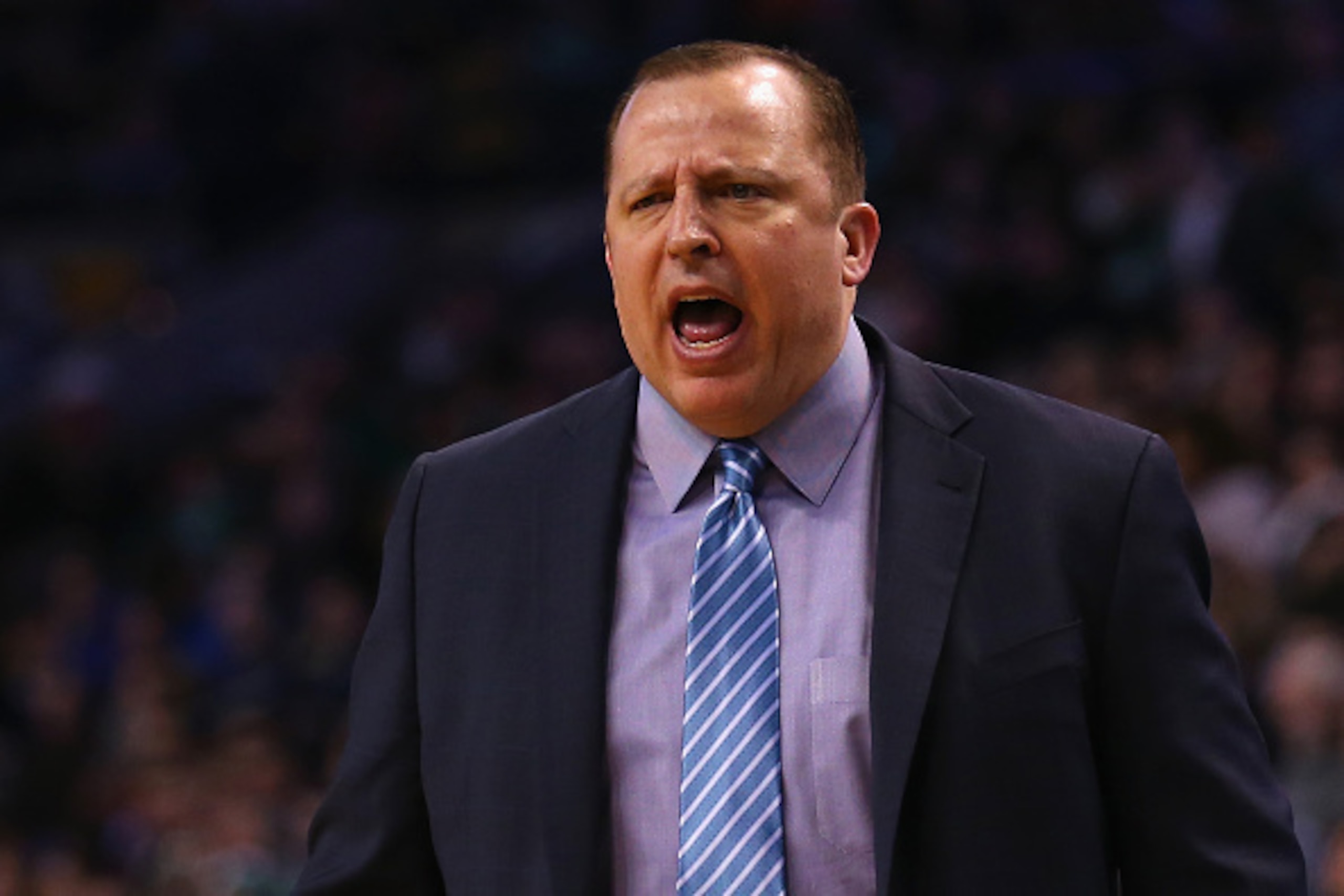 BOSTON, MA - JANUARY 16: Tom Thibodeau of the Chicago Bulls reacts to a call during the first quarter against the Boston Celtics at TD Garden on January 16, 2015 in Boston, Massachusetts. NOTE TO USER: User expressly acknowledges and agrees that, by downl