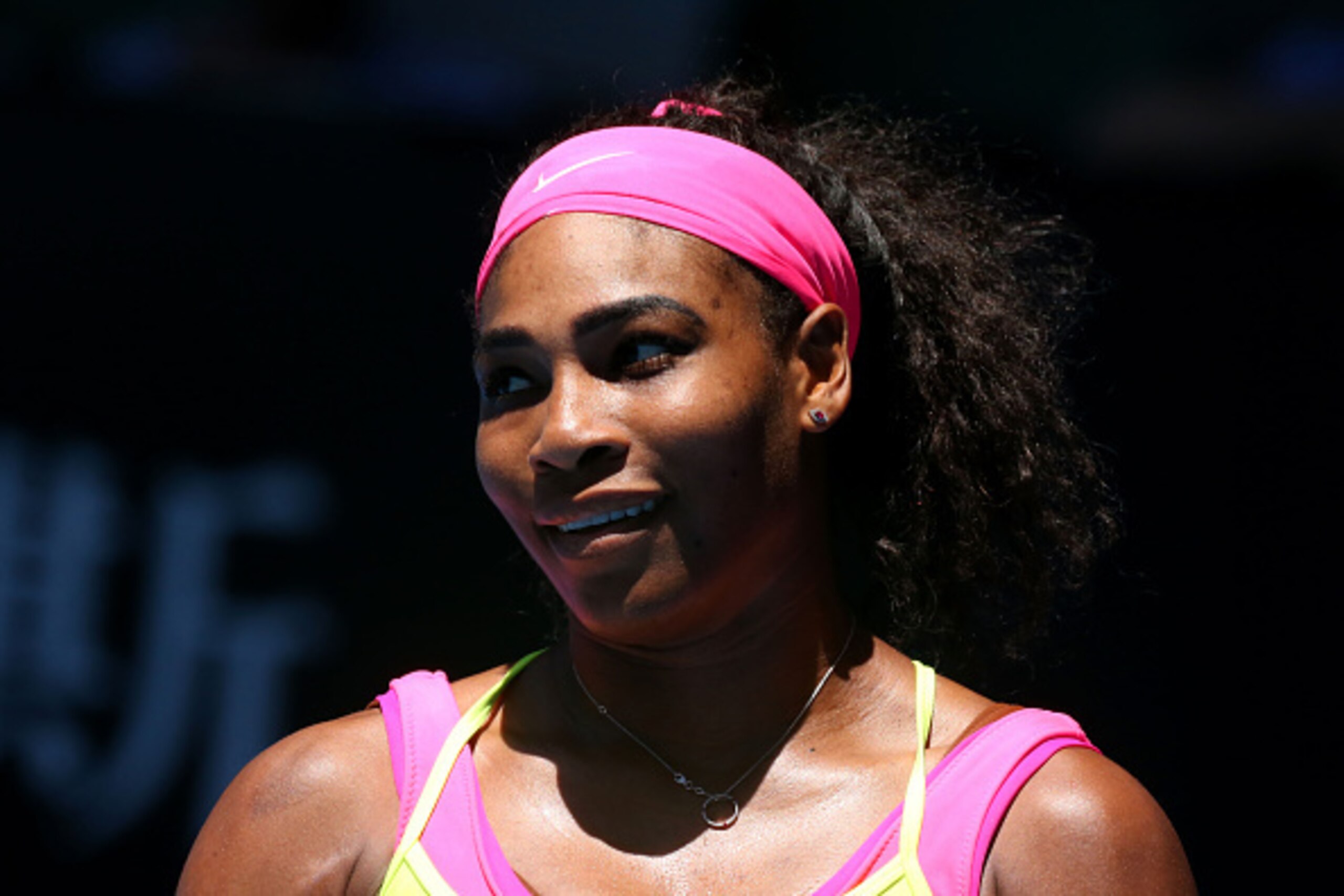 MELBOURNE, AUSTRALIA - JANUARY 24: Serena Williams of the United States looks on in her third round match against Elina Svitolina of the Ukraine during day six of the 2015 Australian Open at Melbourne Park on January 24, 2015 in Melbourne, Australia. (P MELBOURNE, AUSTRALIA - JANUARY 24: Serena Williams of the United States looks on in her third round match against Elina Svitolina of the Ukraine during day six of the 2015 Australian Open at Melbourne Park on January 24, 2015 in Melbourne, Australia. (P