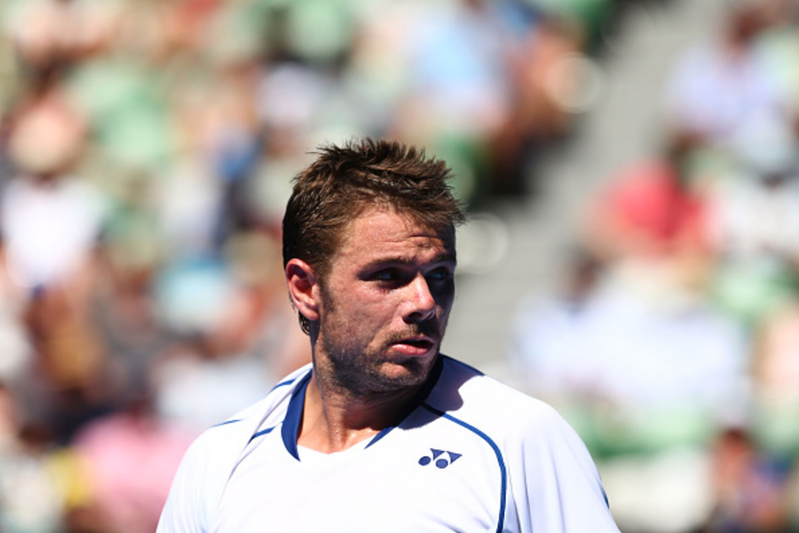 MELBOURNE, AUSTRALIA - JANUARY 24: Stanislas Wawrinka of Switzerland looks on in his third round match against Jarkko Nieminen of Finland during day six of the 2015 Australian Open at Melbourne Park on January 24, 2015 in Melbourne, Australia. (Photo by MELBOURNE, AUSTRALIA - JANUARY 24: Stanislas Wawrinka of Switzerland looks on in his third round match against Jarkko Nieminen of Finland during day six of the 2015 Australian Open at Melbourne Park on January 24, 2015 in Melbourne, Australia. (Photo by