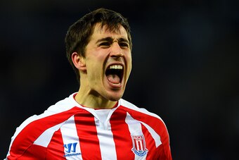 LEICESTER, ENGLAND - JANUARY 17:  Bojan Krkic of Stoke City celebrates after scoring the opening goal during the Barclays Premier League match between Leicester City and Stoke City at The King Power Stadium on January 17, 2015 in Leicester, England.  (Pho