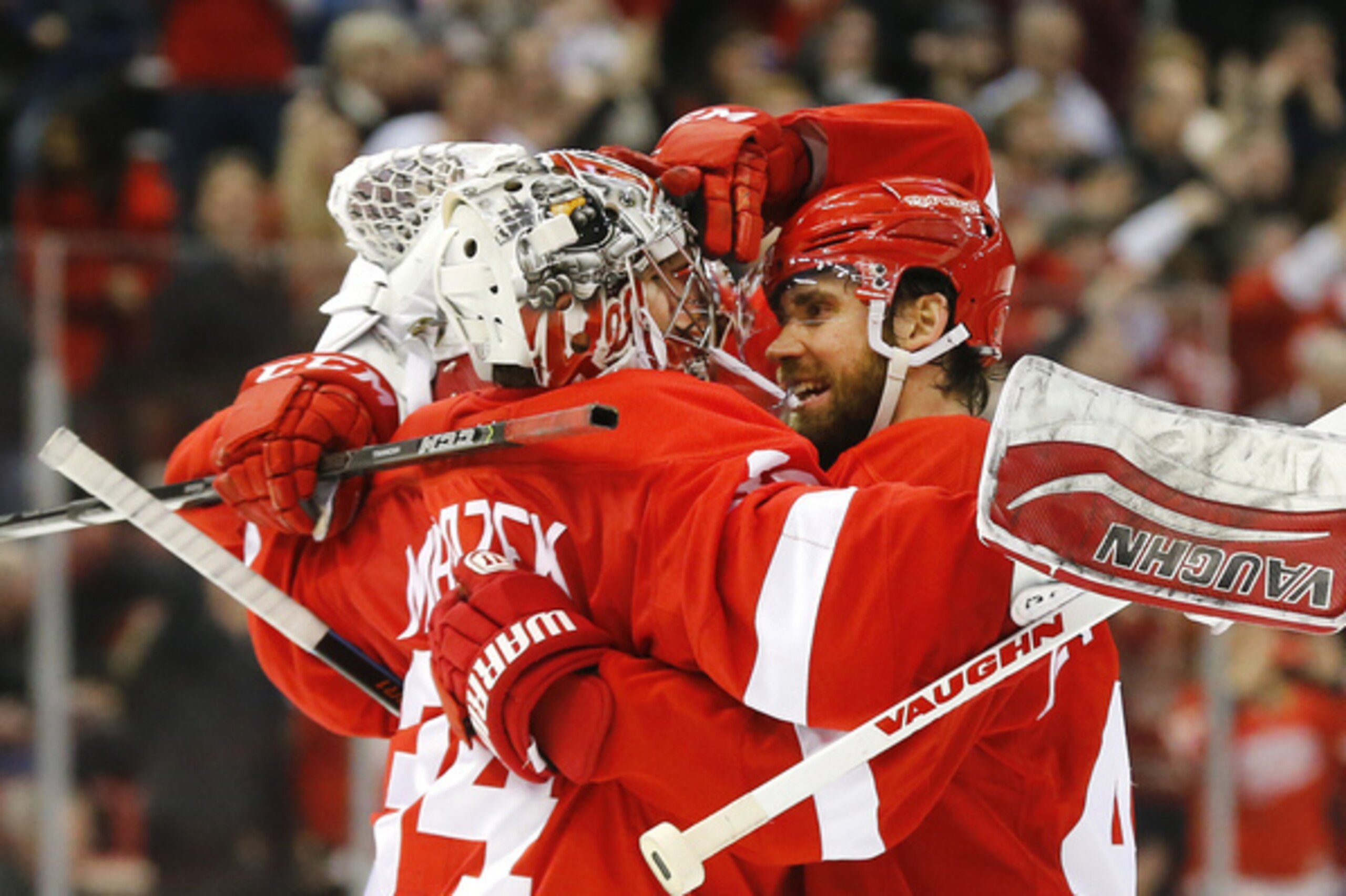 Petr Mrazek celebrates his ninth win of the season. Mrazek has been stellar but has also had a few hiccups during his stay in Detroit. Petr Mrazek celebrates his ninth win of the season. Mrazek has been stellar but has also had a few hiccups during his stay in Detroit.