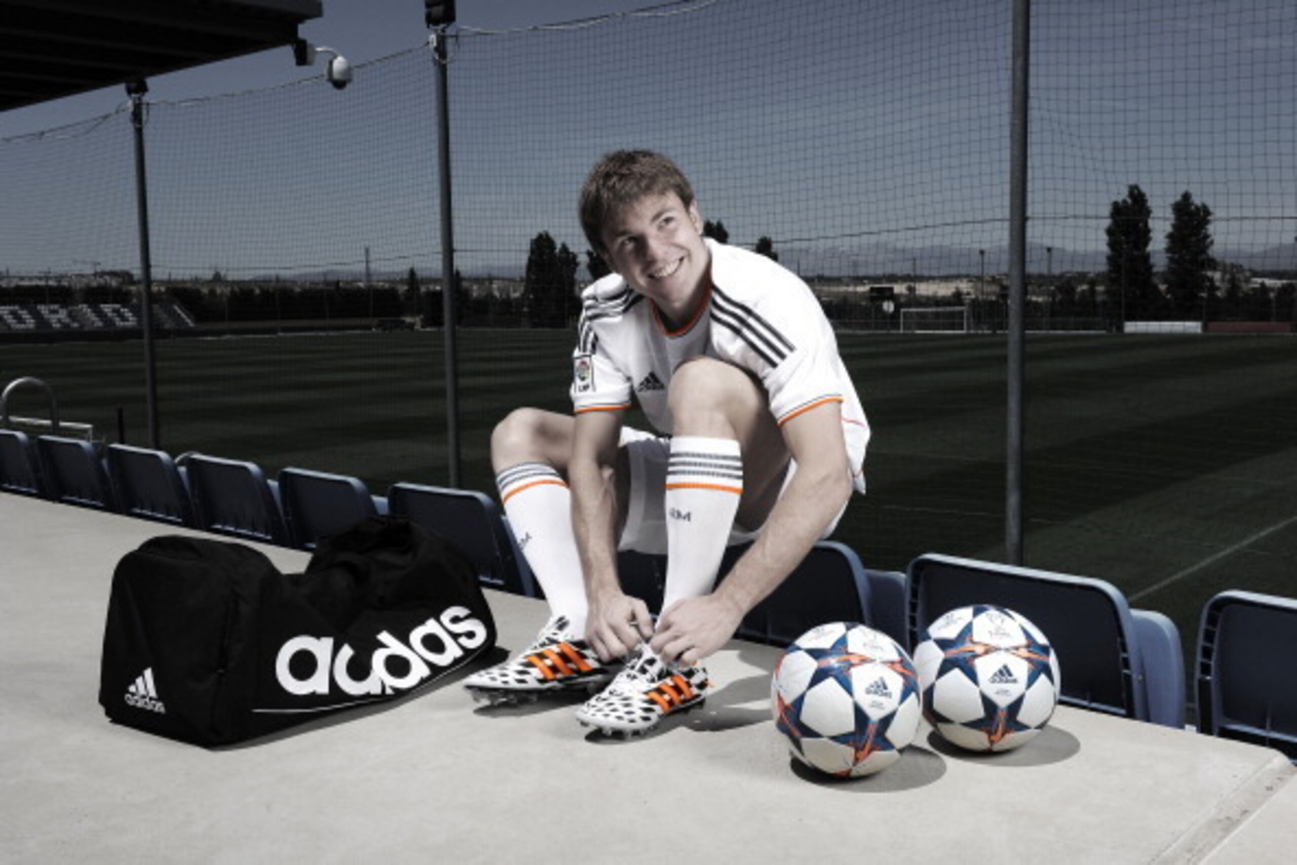 MADRID, SPAIN - UNDATED: In this image from adidas, Asier Illarramendi of Real Madrid tries on his adidas 11pro Battle Pack boots ahead of Saturday's UEFA Champions League Final at the Ciudad Real Madrid training complex in Madrid, Spain. (Photo by Vision