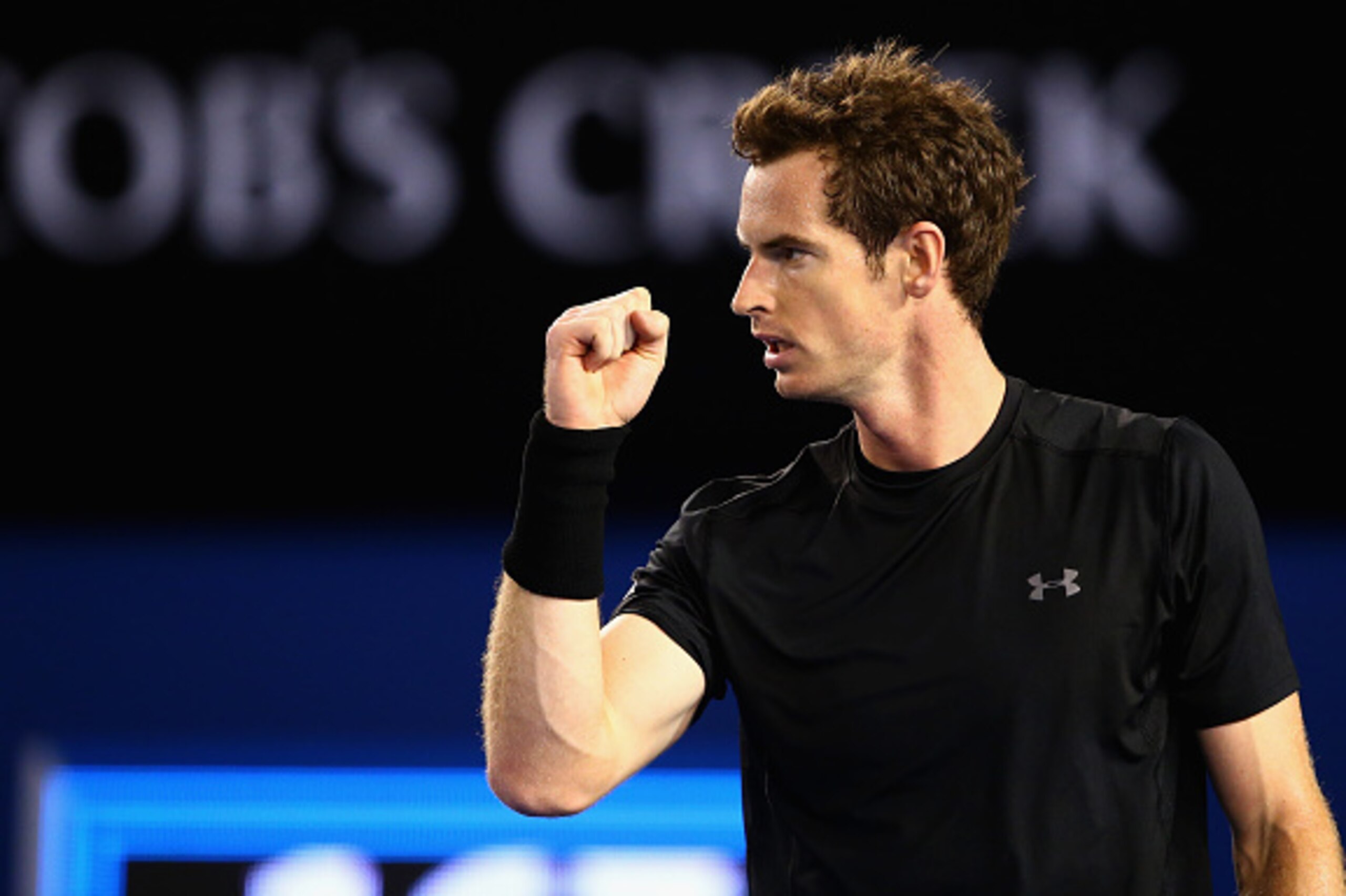 MELBOURNE, AUSTRALIA - JANUARY 25:  Andy Murray of Great Britain celebrates winning the third set in his fourth round match against Grigor Dimitrov of Bulgaria during day seven of the 2015 Australian Open at Melbourne Park on January 25, 2015 in Melbourne