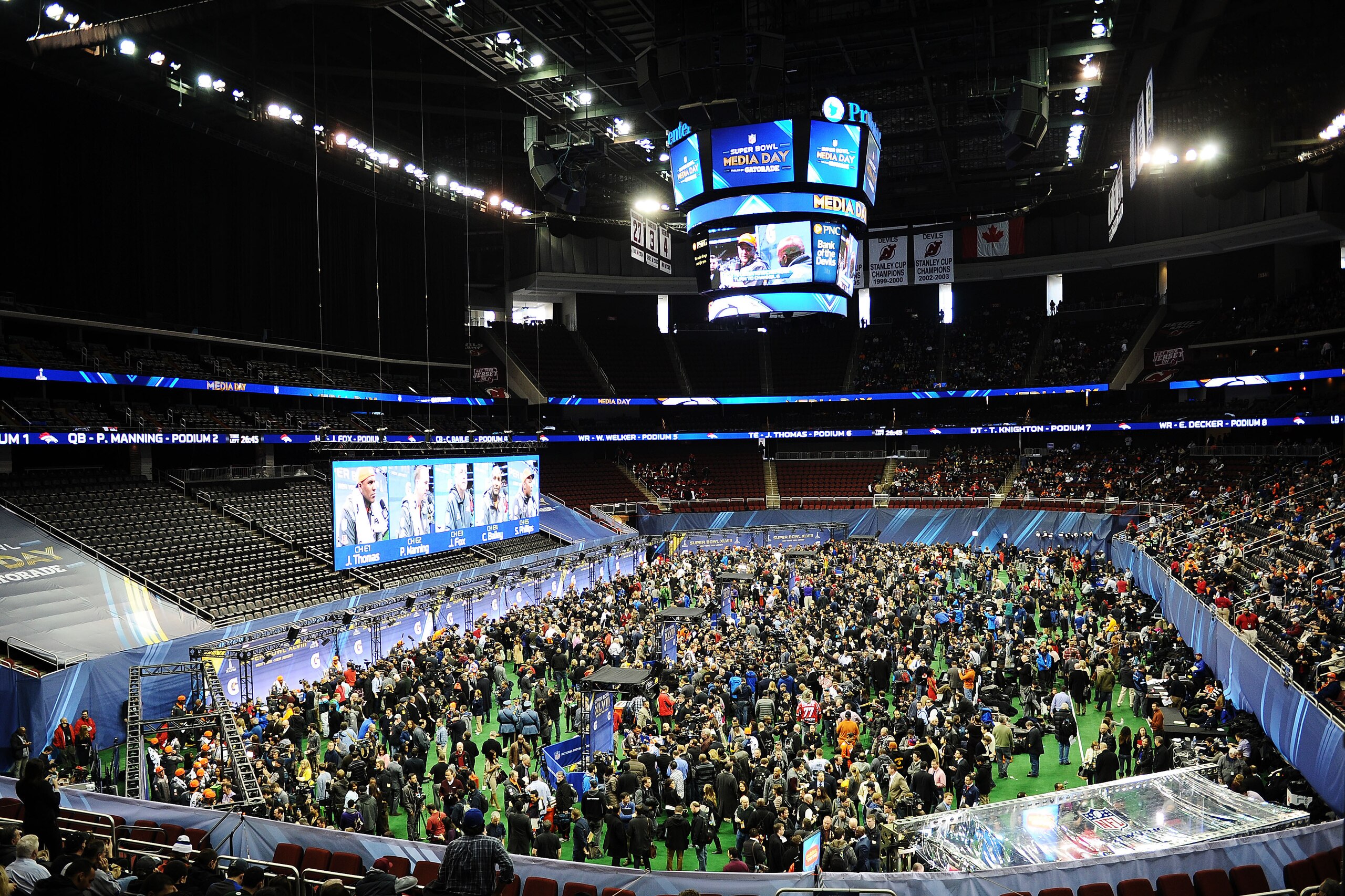 NEWARK, NJ - JANUARY 28:  A general view during Super Bowl XLVIII Media Day at the Prudential Center on January 28, 2014 in Newark, New Jersey.  Super Bowl XLVIII will be played between the Seattle Seahawks and the Denver Broncos on February 2.  (Photo by