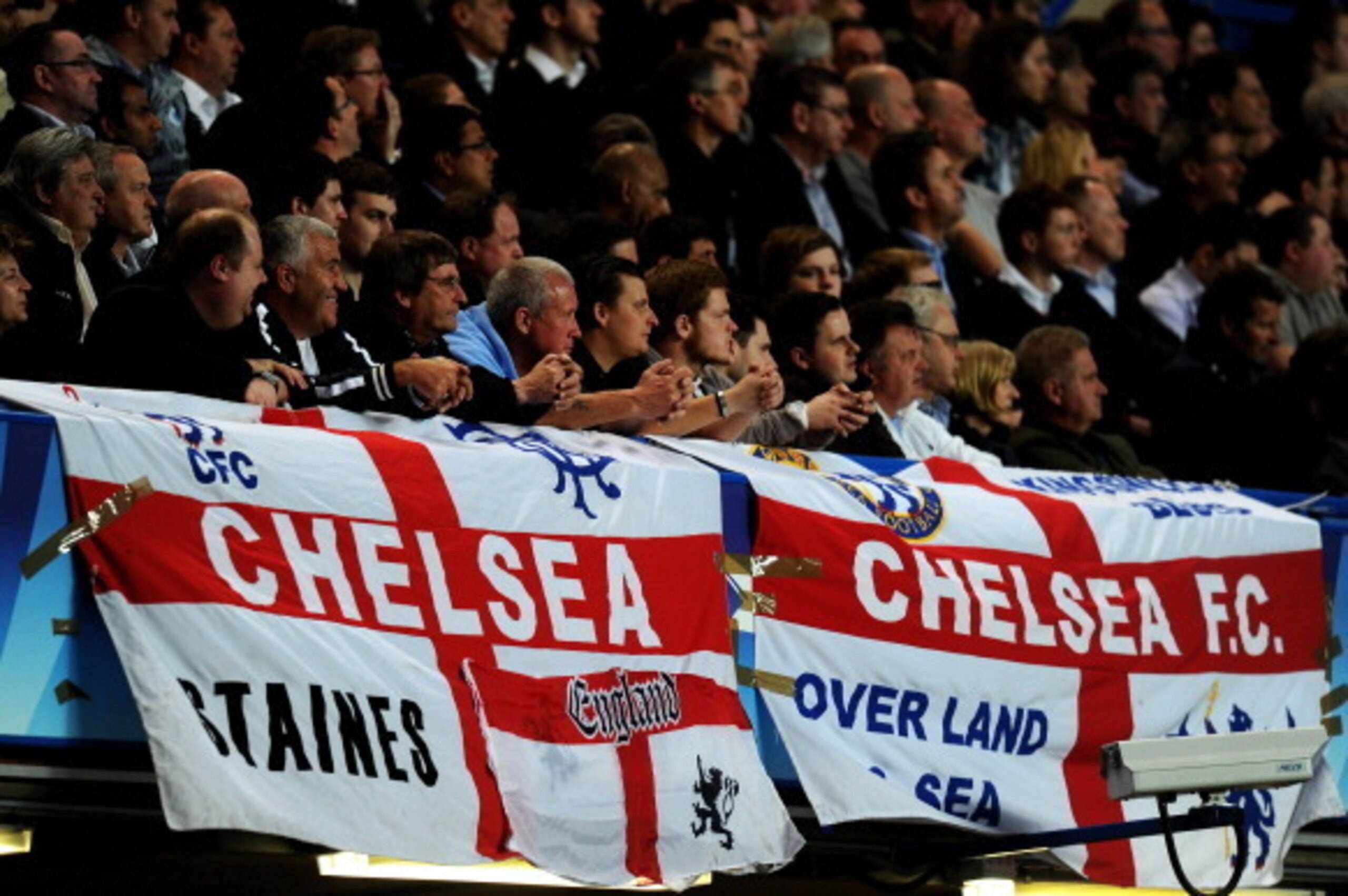 LONDON, ENGLAND - APRIL 06:  Chelsea fans look on during the UEFA Champions League quarter final first leg match between Chelsea and Manchester United at Stamford Bridge on April 6, 2011 in London, England.  (Photo by Mike Hewitt/Getty Images)