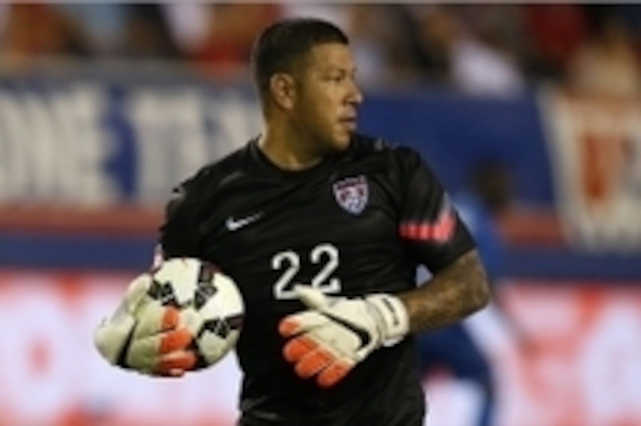 Oct 14, 2014; Boca Raton, FL, USA; USA goalkeeper Nick Rimando makes a save in the first half of a game against Honduras at FAU Stadium. Mandatory Credit: Robert Mayer-USA TODAY Sports