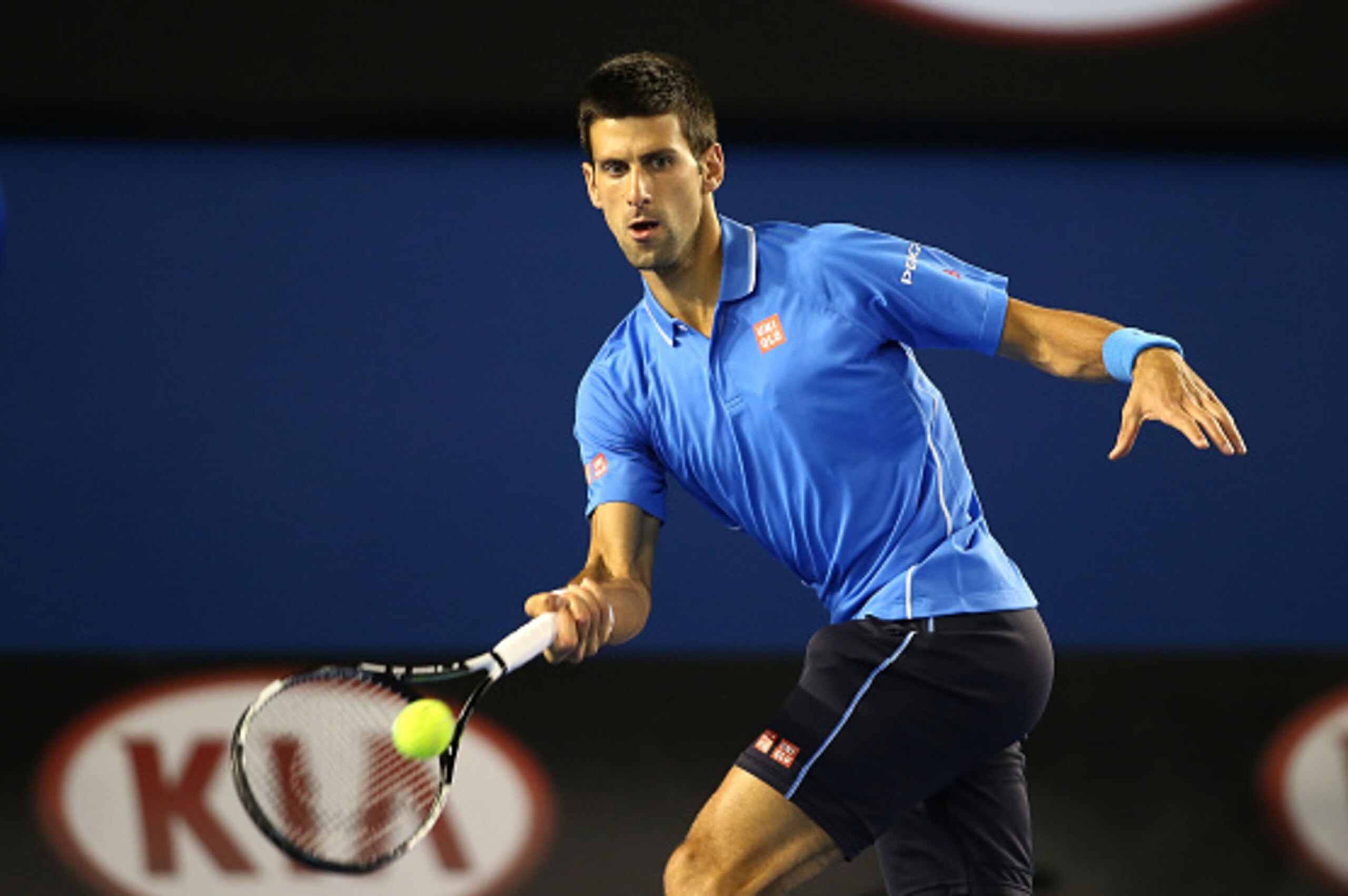MELBOURNE, AUSTRALIA - JANUARY 26:  Novak Djokovic of Serbia during his match against Gilles Muller of Luxembourg on Rod Laver Arena during day eight of the 2015 Australian Open at Melbourne Park on January 26, 2015 in Melbourne, Australia.  (Photo by Pat