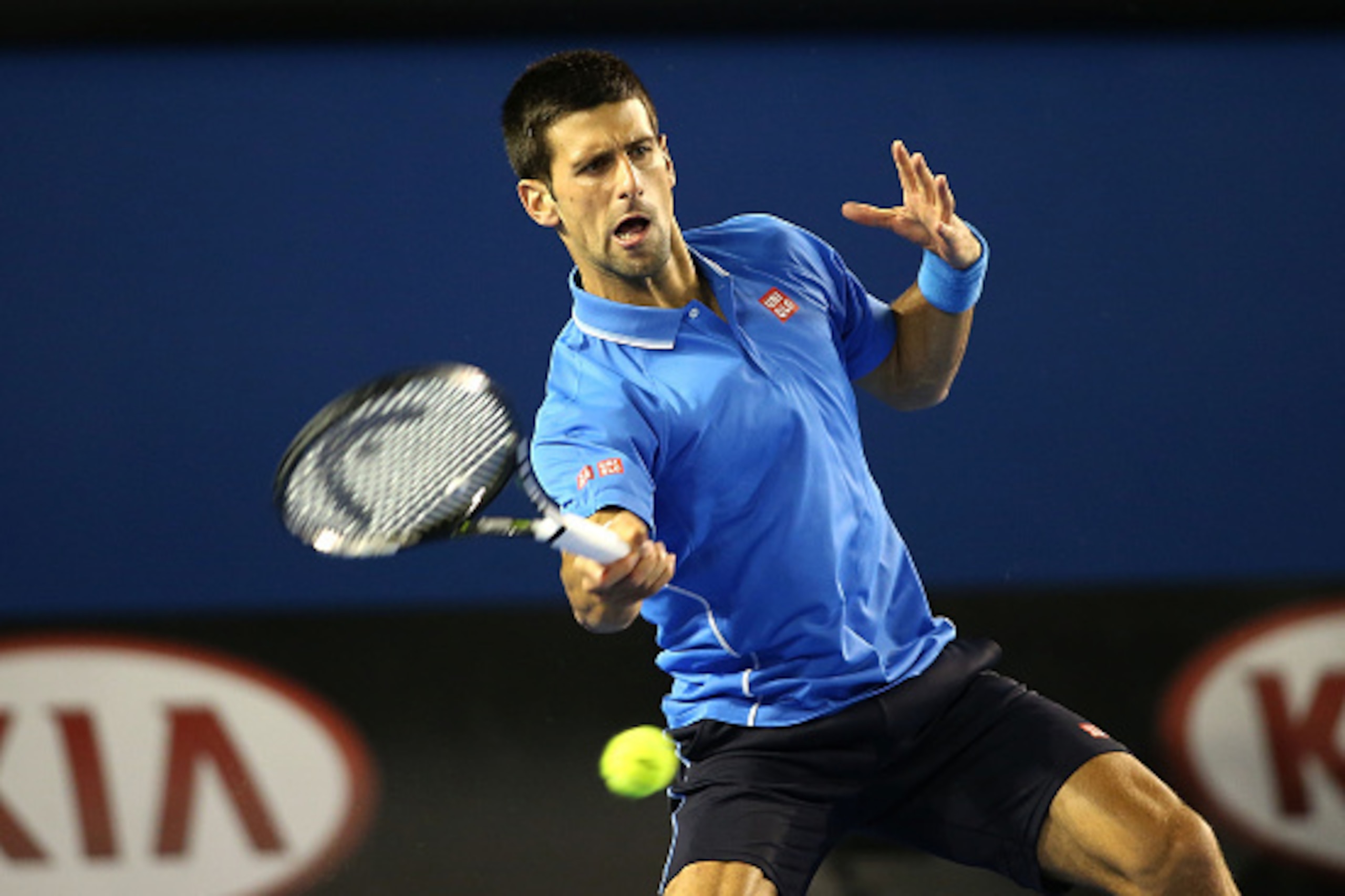 MELBOURNE, AUSTRALIA - JANUARY 26:  Novak Djokovic of Serbia during his match against Gilles Muller of Luxembourg on Rod Laver Arena during day eight of the 2015 Australian Open at Melbourne Park on January 26, 2015 in Melbourne, Australia.  (Photo by Pat
