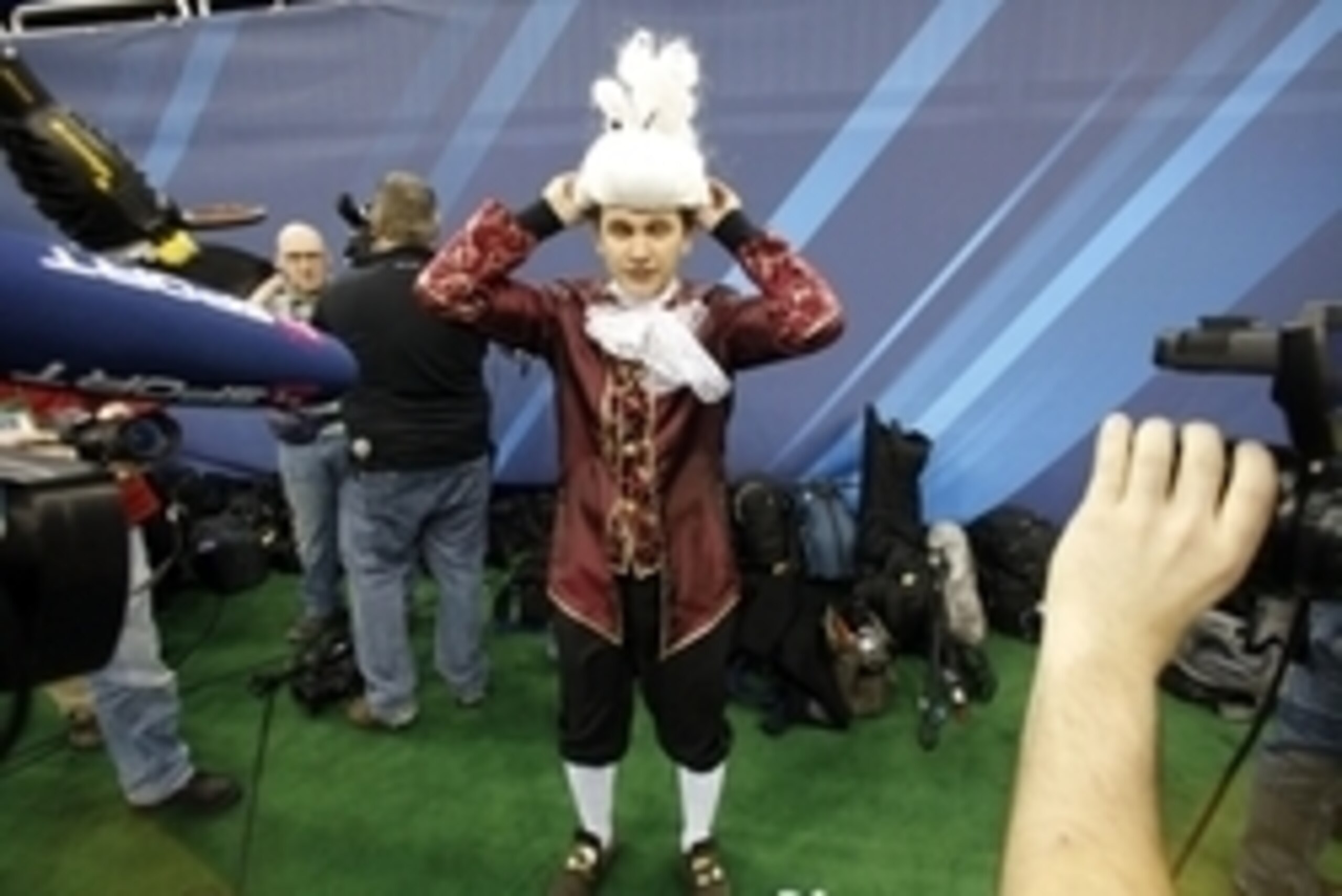 Jan 28, 2014; Newark, NJ, USA; Hajsan of Austrian TV prepares for media day for Super Bowl XLVIII at the Prudential Center.  Mandatory Credit: William Perlman/THE STAR-LEDGER via USA TODAY Sports