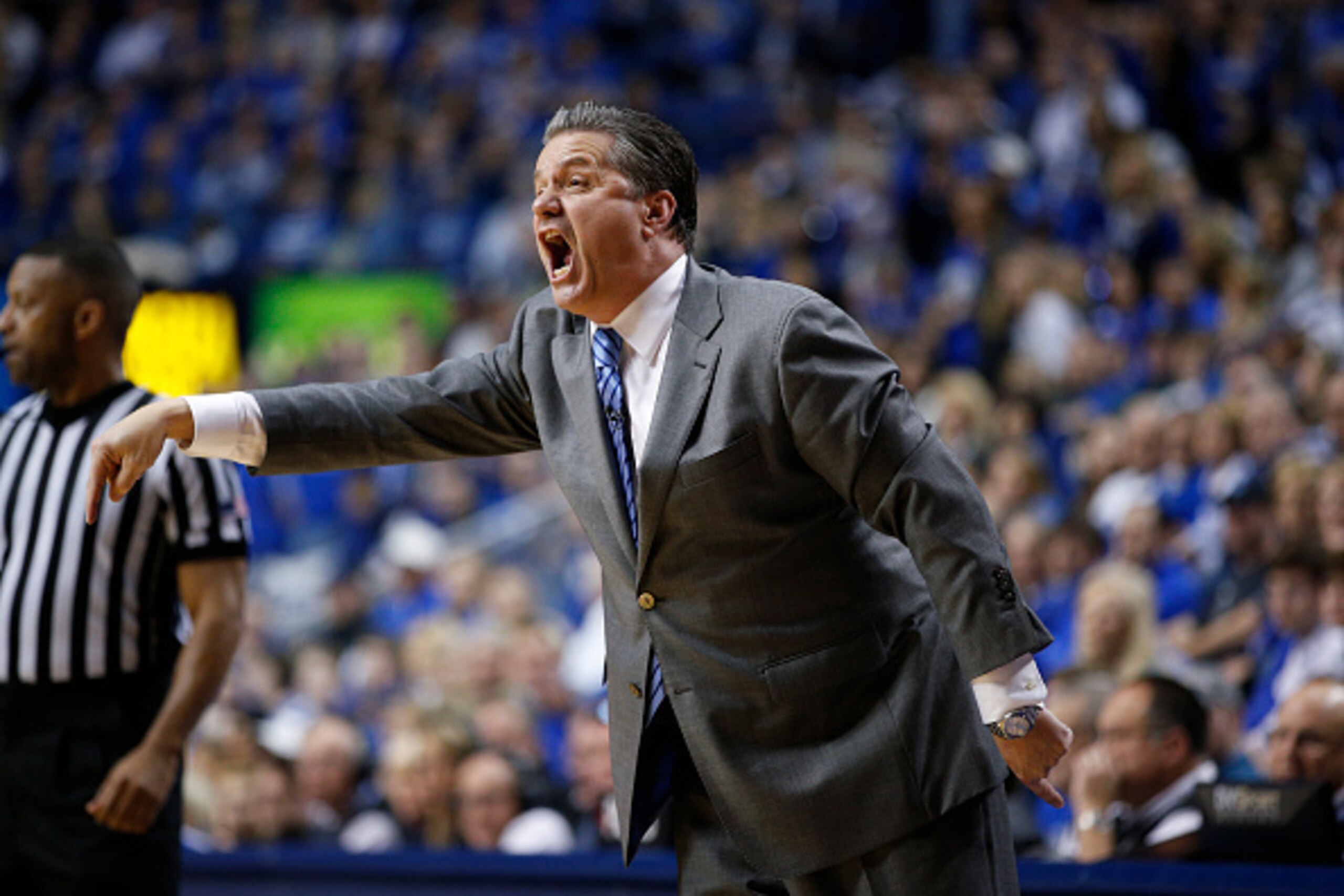 LEXINGTON, KY - JANUARY 20: Head coach John Calipari of the Kentucky Wildcats reacts in the second half of the game against the Vanderbilt Commodores at Rupp Arena on January 20, 2015 in Lexington, Kentucky. Kentucky defeated Vanderbilt 65-57. (Photo by J