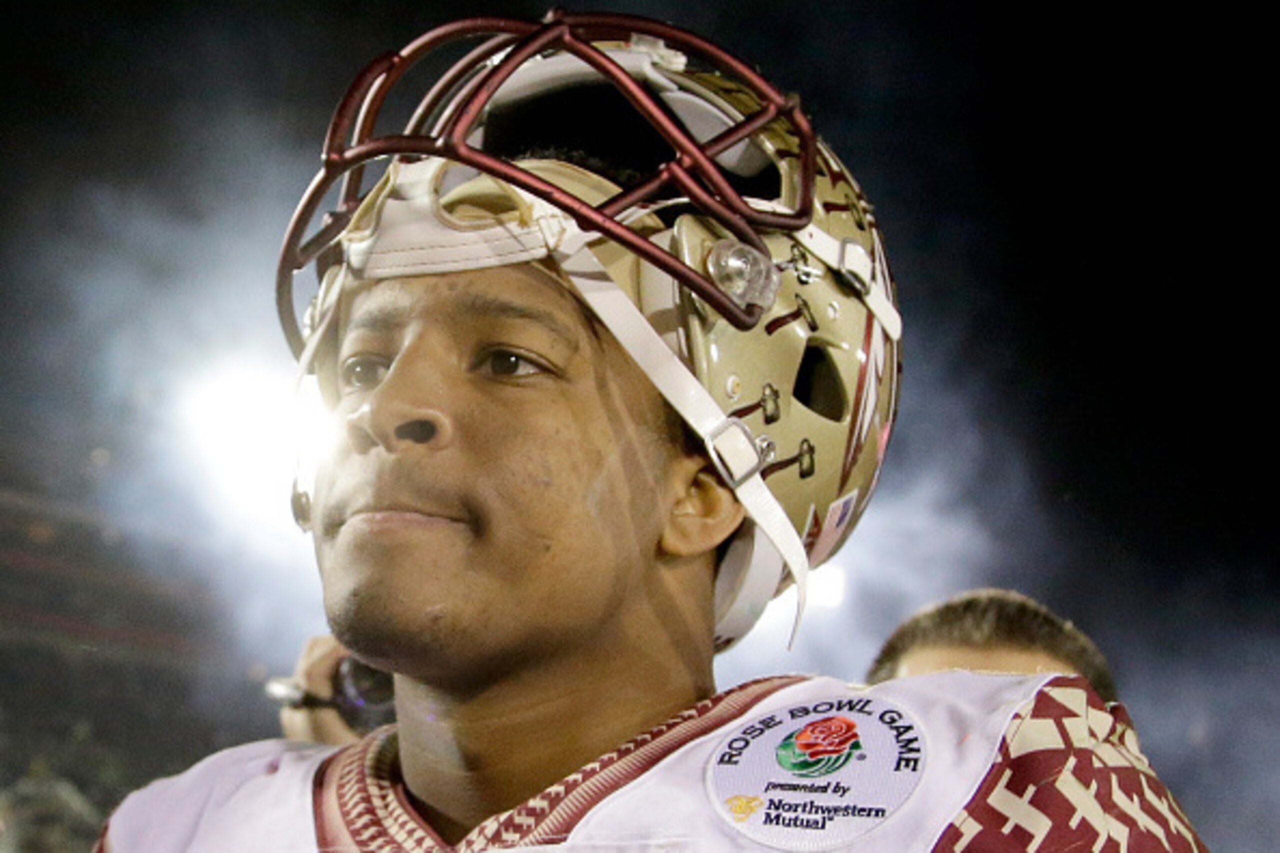 PASADENA, CA - JANUARY 01:  Quarterback Jameis Winston #5 of the Florida State Seminoles reacts after losing 59-20 to the Oregon Ducks in the College Football Playoff Semifinal at the Rose Bowl Game presented by Northwestern Mutual at the Rose Bowl on Jan
