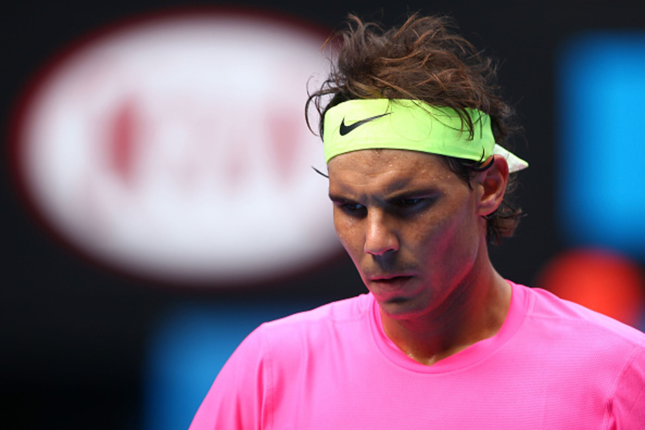 MELBOURNE, AUSTRALIA - JANUARY 27:  Rafael Nadal of Spain reacts to a point in his quarterfinal match against Tomas Berdych of the Czech Republic during day nine of the 2015 Australian Open at Melbourne Park on January 27, 2015 in Melbourne, Australia.  (