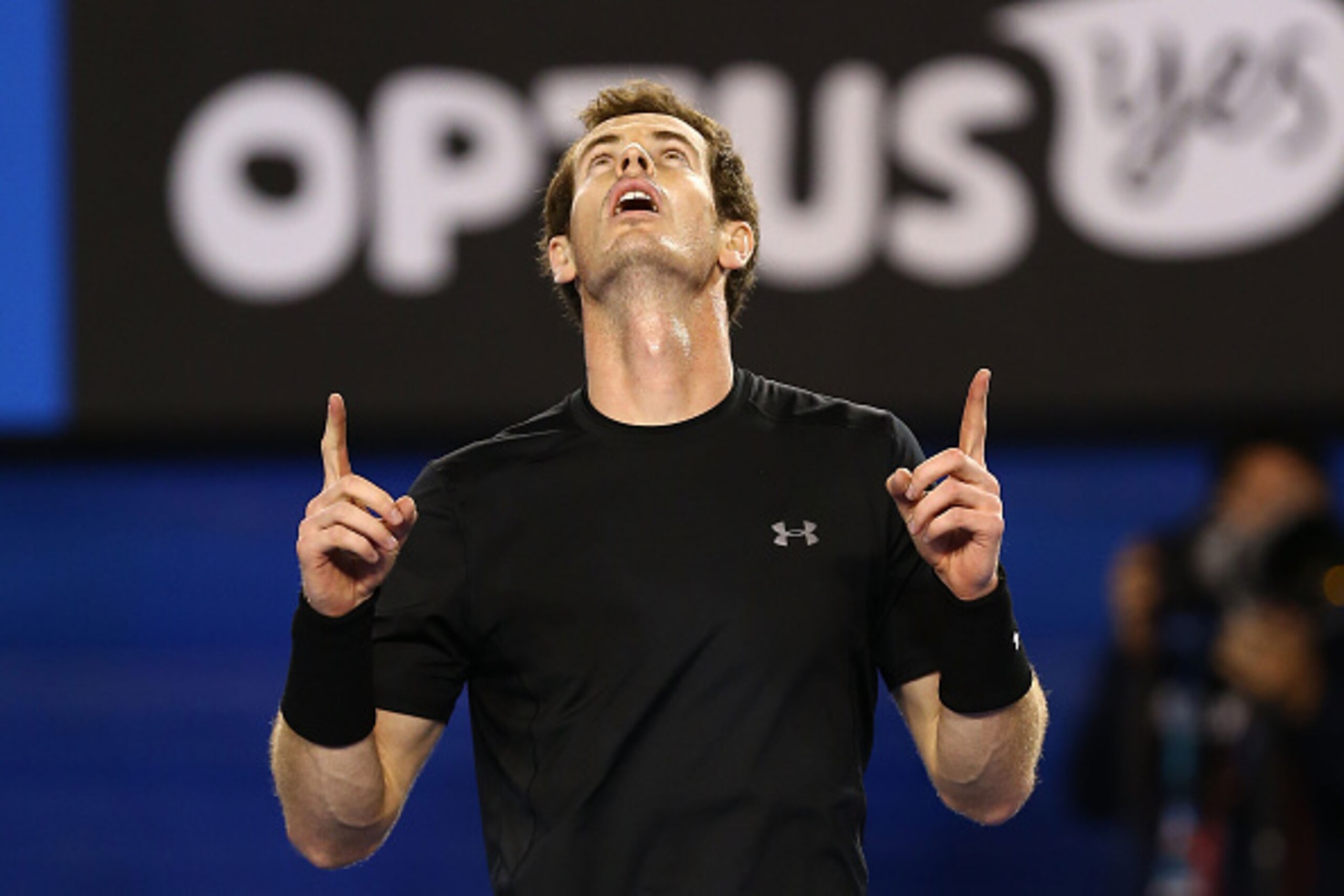 MELBOURNE, AUSTRALIA - JANUARY 27:  Andy Murray of Great Britain celebrates in his quarterfinal match against Nick Kyrgios of Australia during day nine of the 2015 Australian Open at Melbourne Park on January 27, 2015 in Melbourne, Australia.  (Photo by C