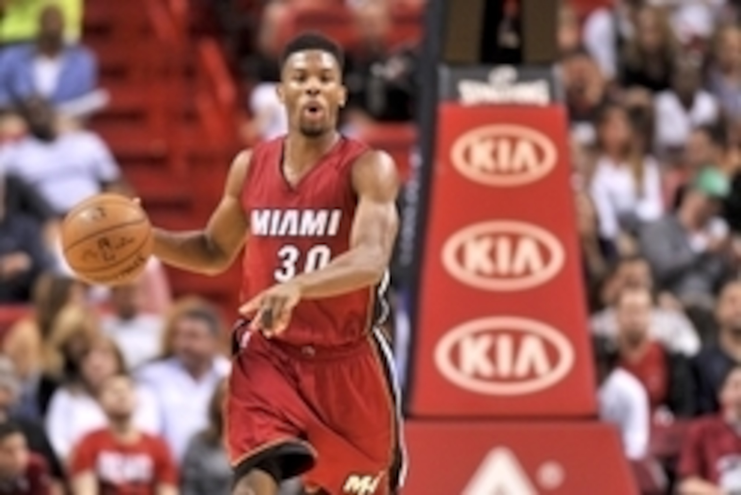 Dec 14, 2014; Miami, FL, USA; Miami Heat guard Norris Cole (30) dribbles against the Chicago Bulls during the second half at American Airlines Arena. Mandatory Credit: Steve Mitchell-USA TODAY Sports